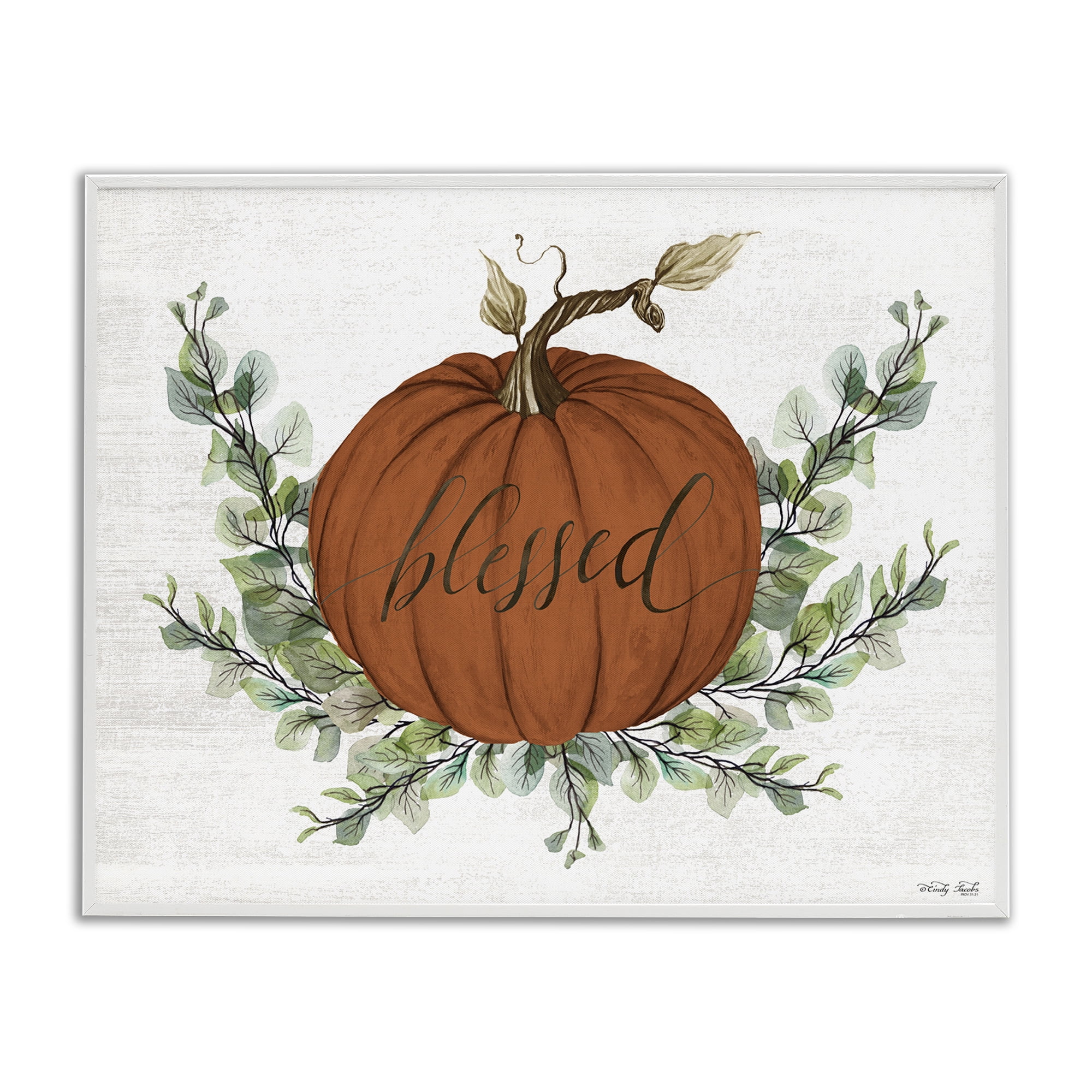 Stupell Industries Orange Blessed Pumpkin Food & Beverage Painting White Framed Art Print Wall Art, 30 x 24