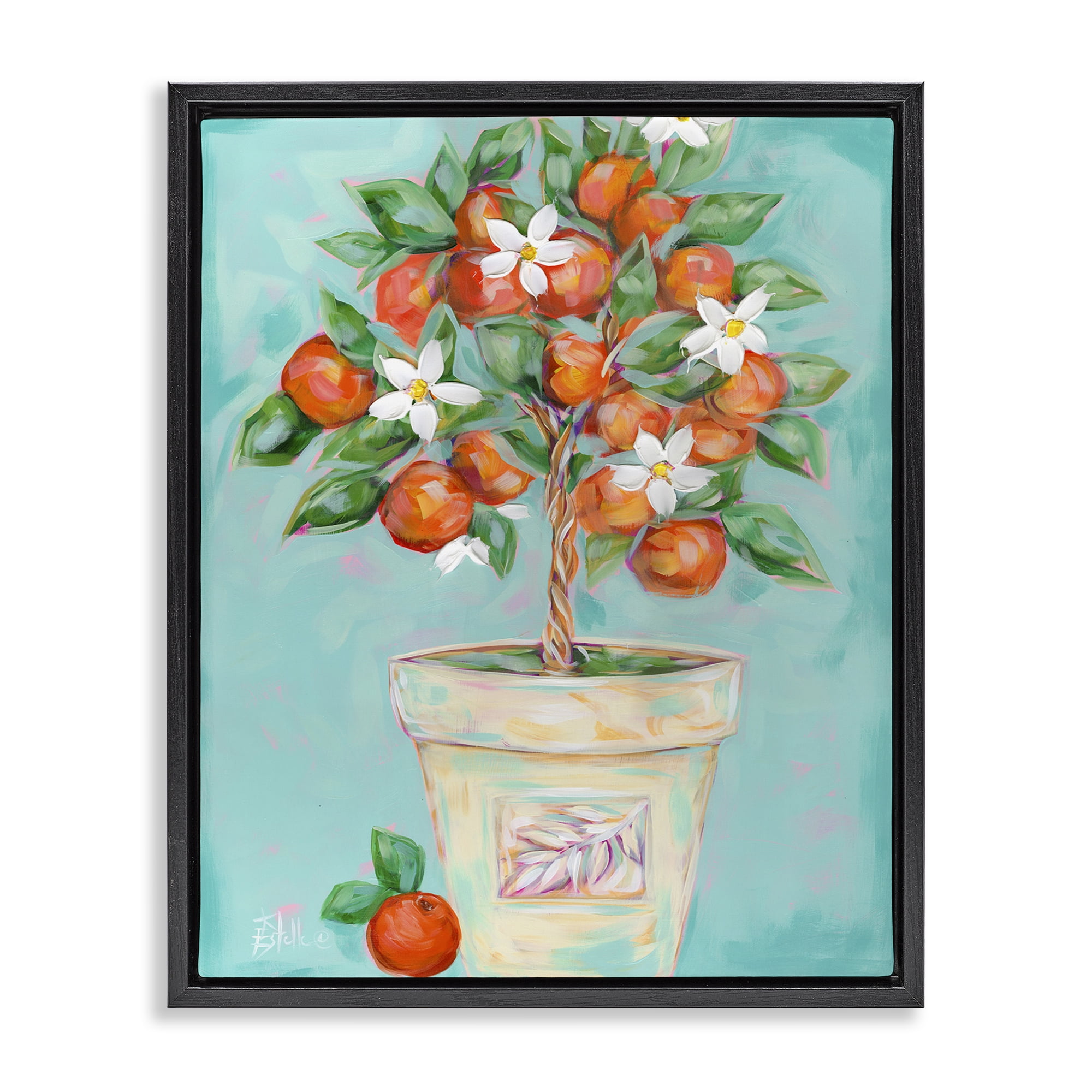 Stupell Industries Orange Blossom Clay Pot Food & Beverage Painting Black Floater Framed Art Print Wall Art, 25 x 31