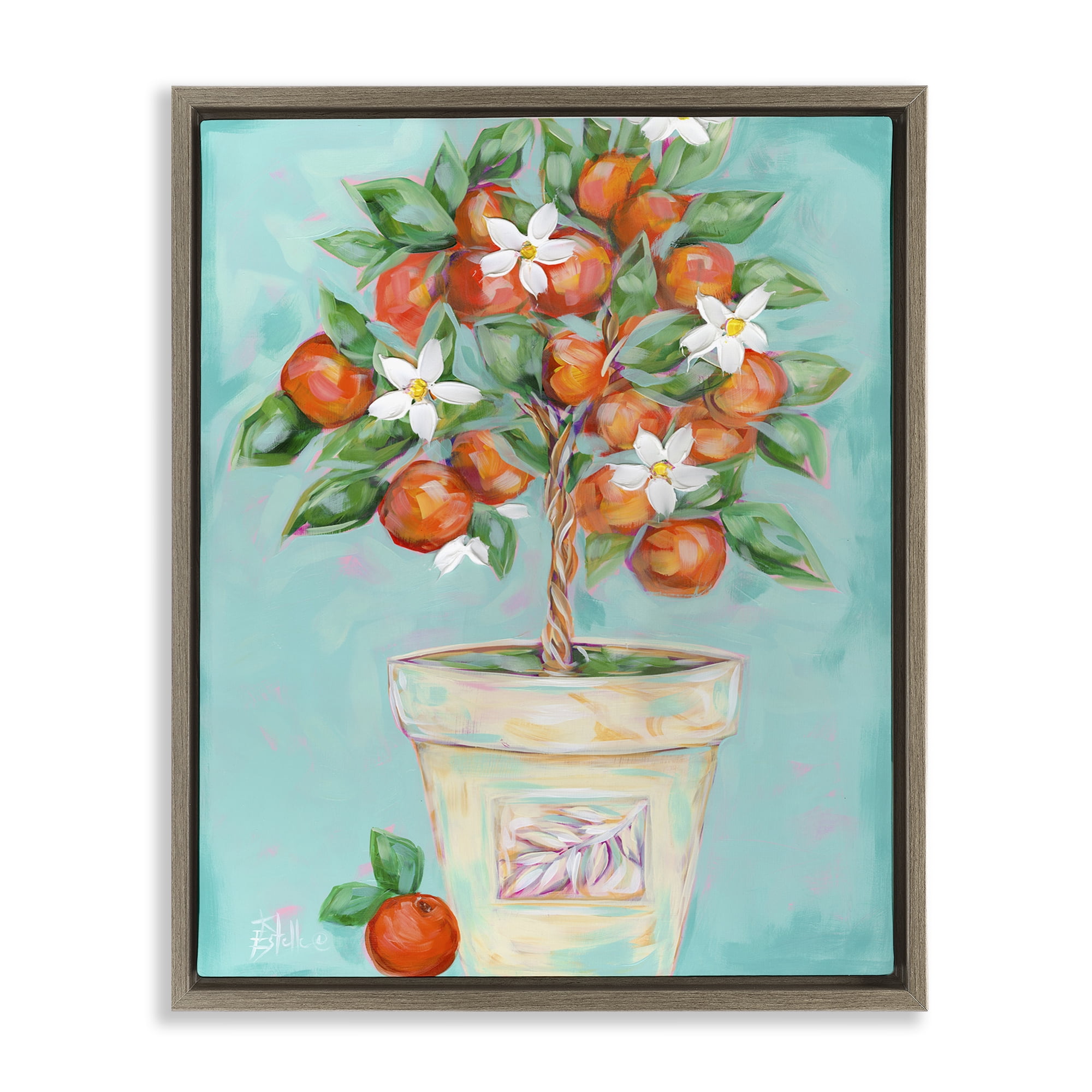 Stupell Industries Orange Blossom Clay Pot Food & Beverage Painting Brown Floater Framed Art Print Wall Art, 25 x 31