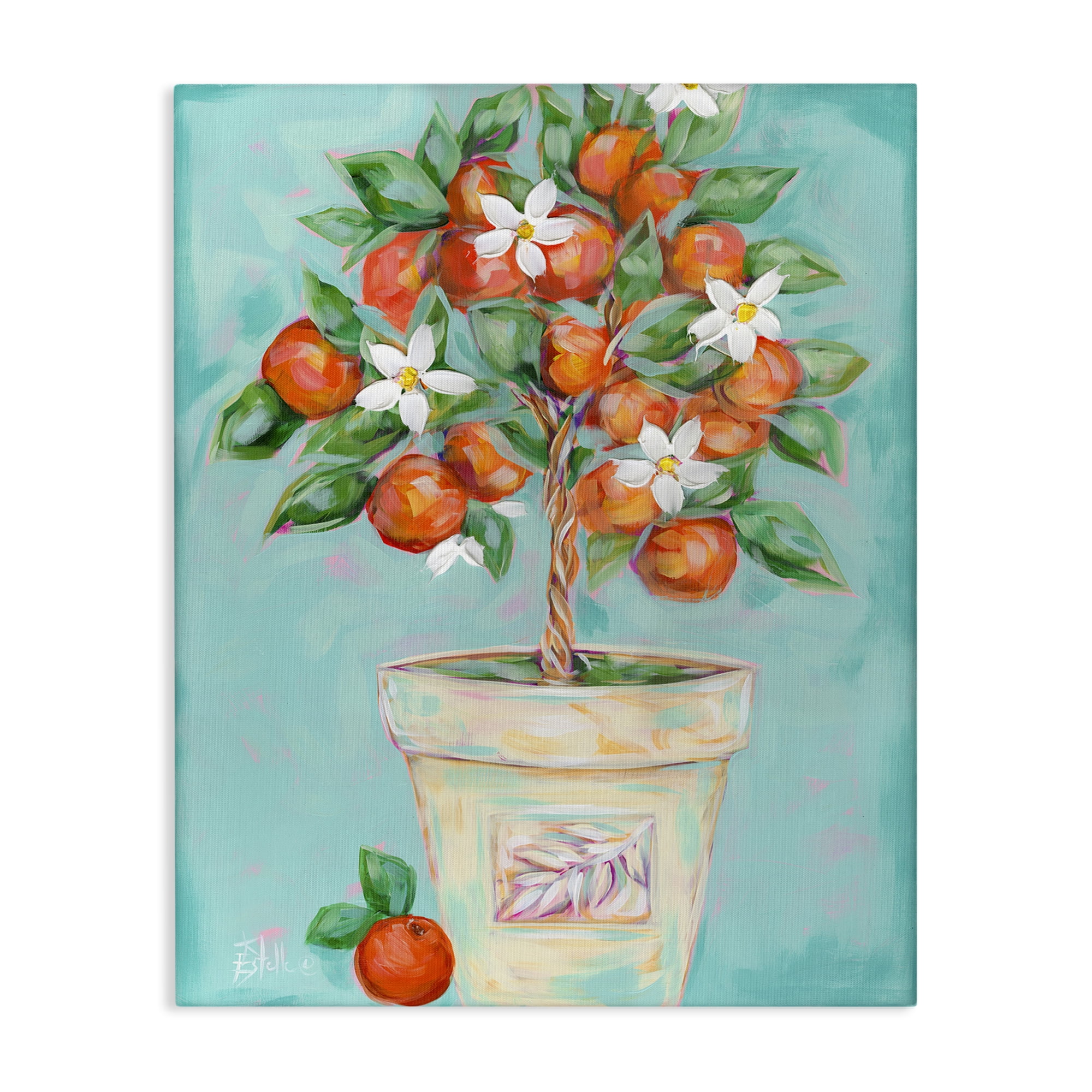Stupell Industries Orange Blossom Clay Pot Food & Beverage Painting Gallery Wrapped Canvas Art Print Wall Art, 16 x 20