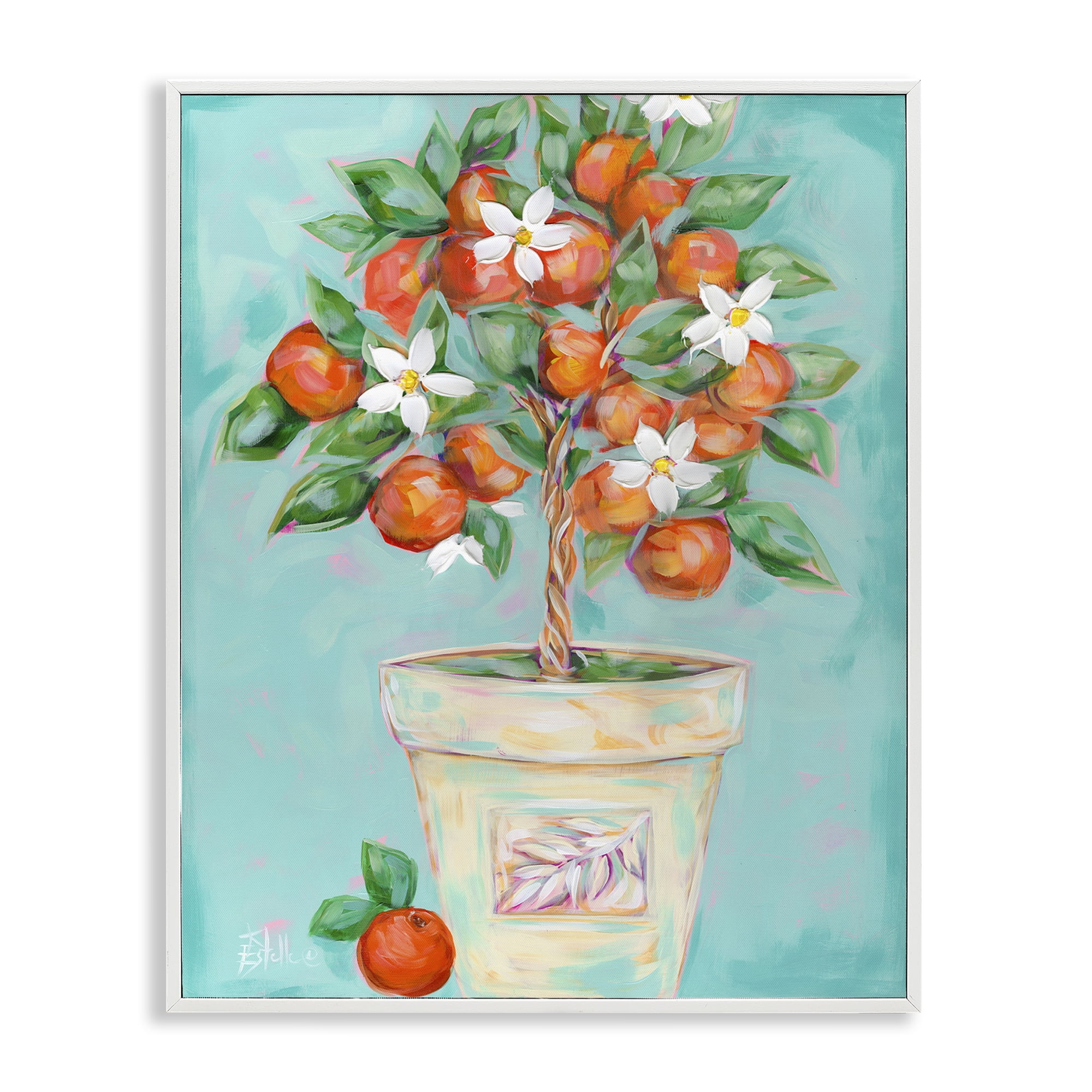 Stupell Industries Orange Blossom Clay Pot Food & Beverage Painting White Framed Art Print Wall Art, 16 x 20