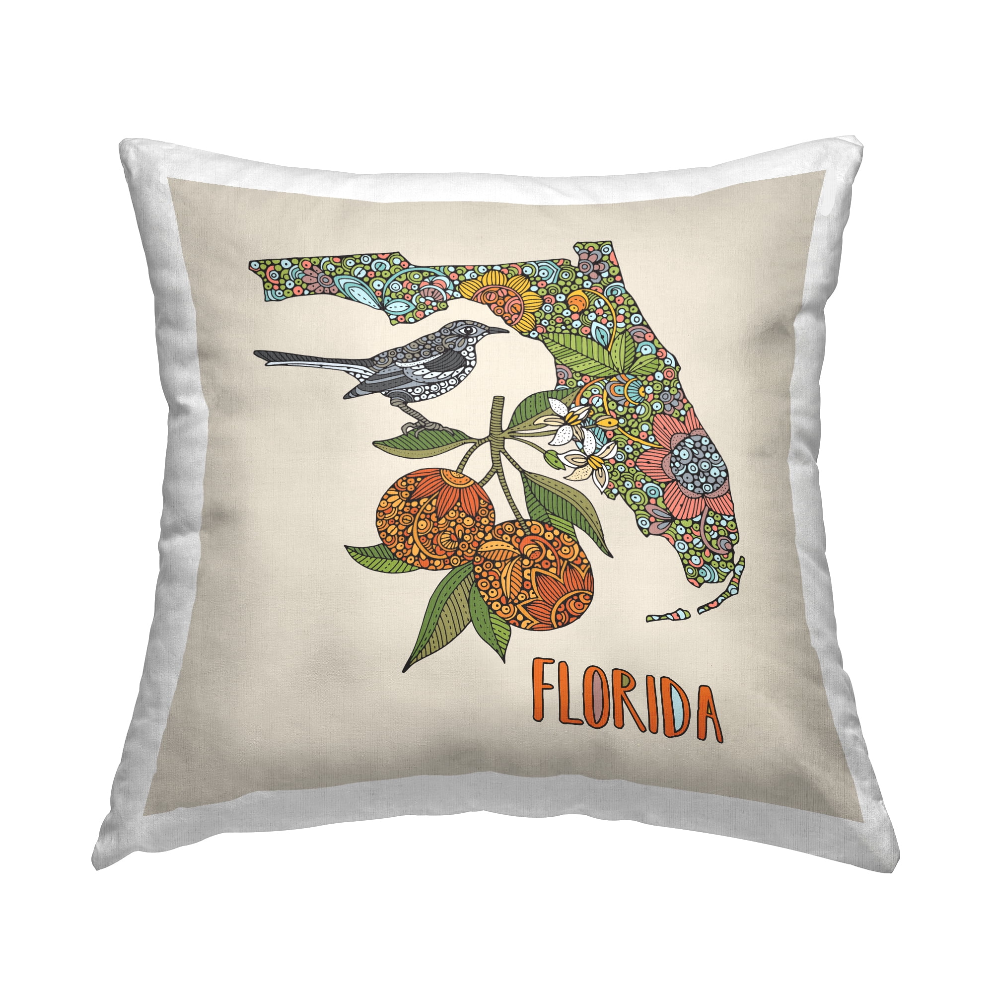 Stupell Industries Orange Blossom Florida State Flower Square Decorative Printed Throw Pillow, 18 x 18,