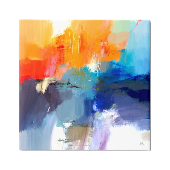 Stupell Industries Orange & Blue Abstraction Abstract Painting Gallery Wrapped Canvas Print Wall Art, 36 x 36