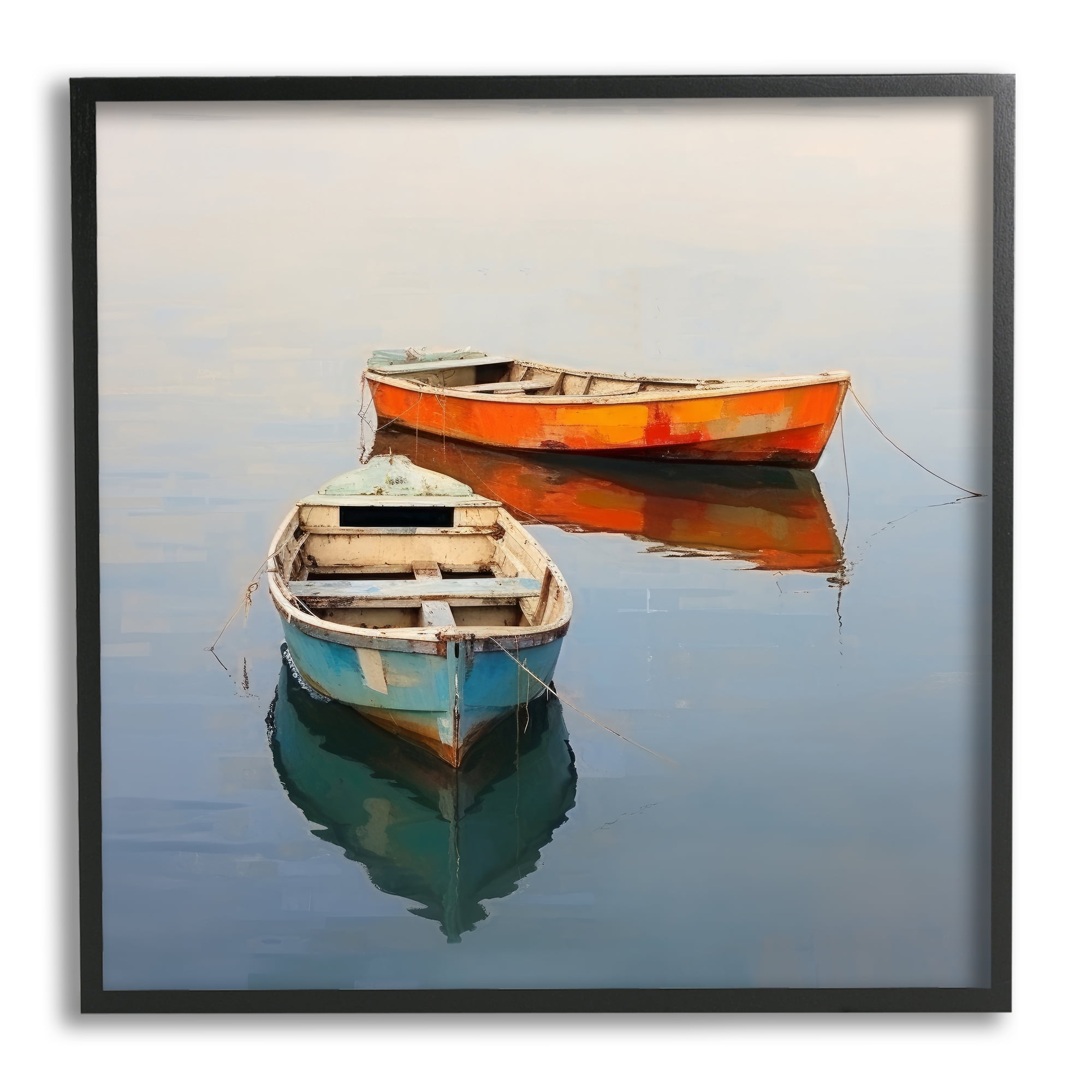 Stupell Industries Orange & Blue Boats Transportation Painting Black Framed Art Print Wall Art, 12 x 12