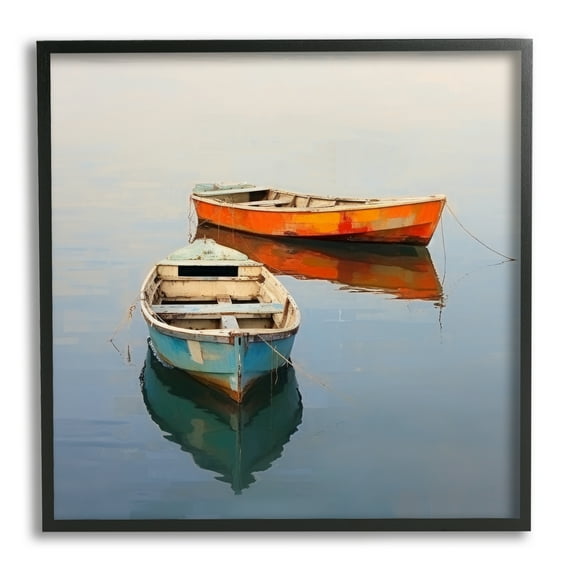 Stupell Industries Orange & Blue Boats Transportation Painting Black Framed Art Print Wall Art, 12 x 12
