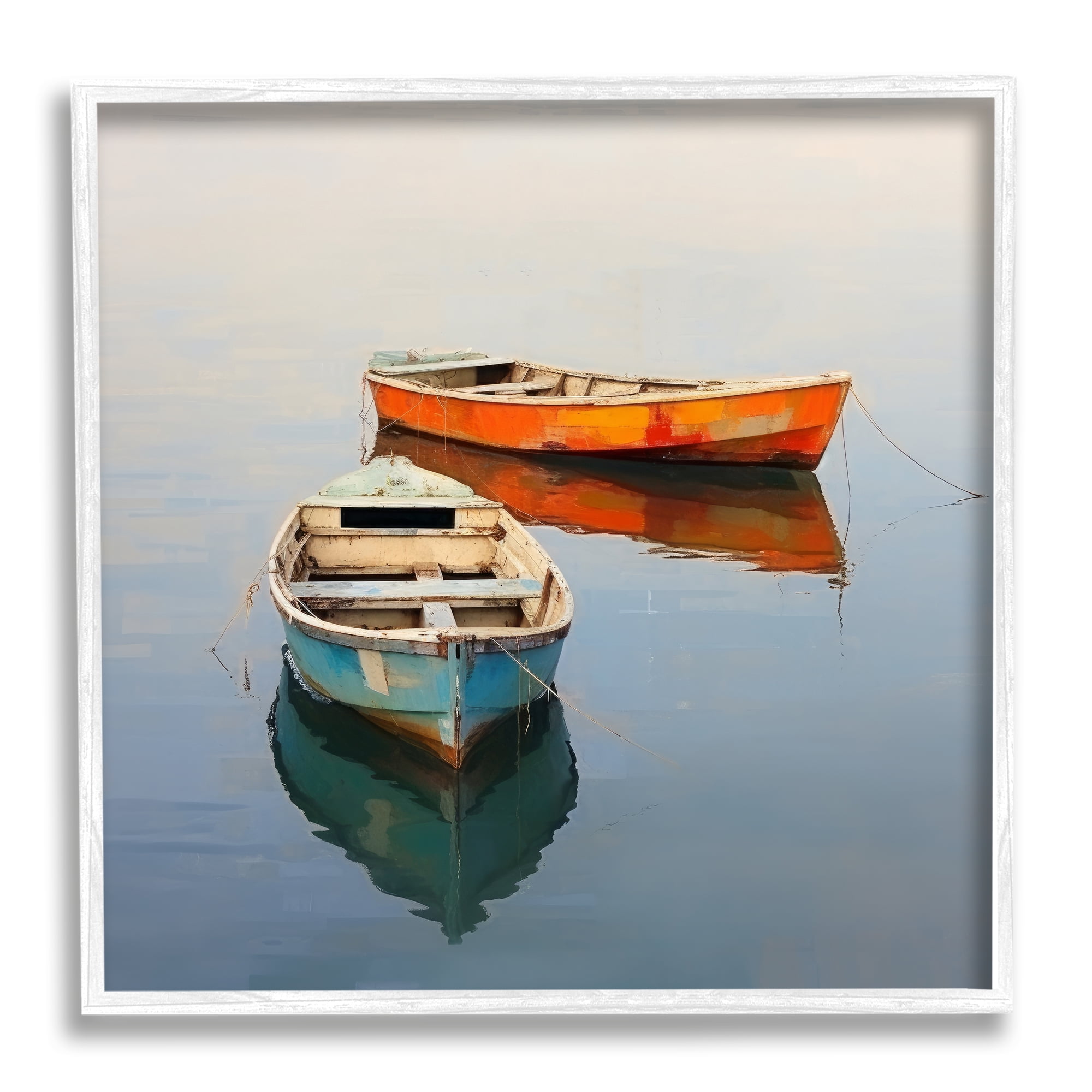Stupell Industries Orange & Blue Boats Transportation Painting White Framed Art Print Wall Art, 17 x 17