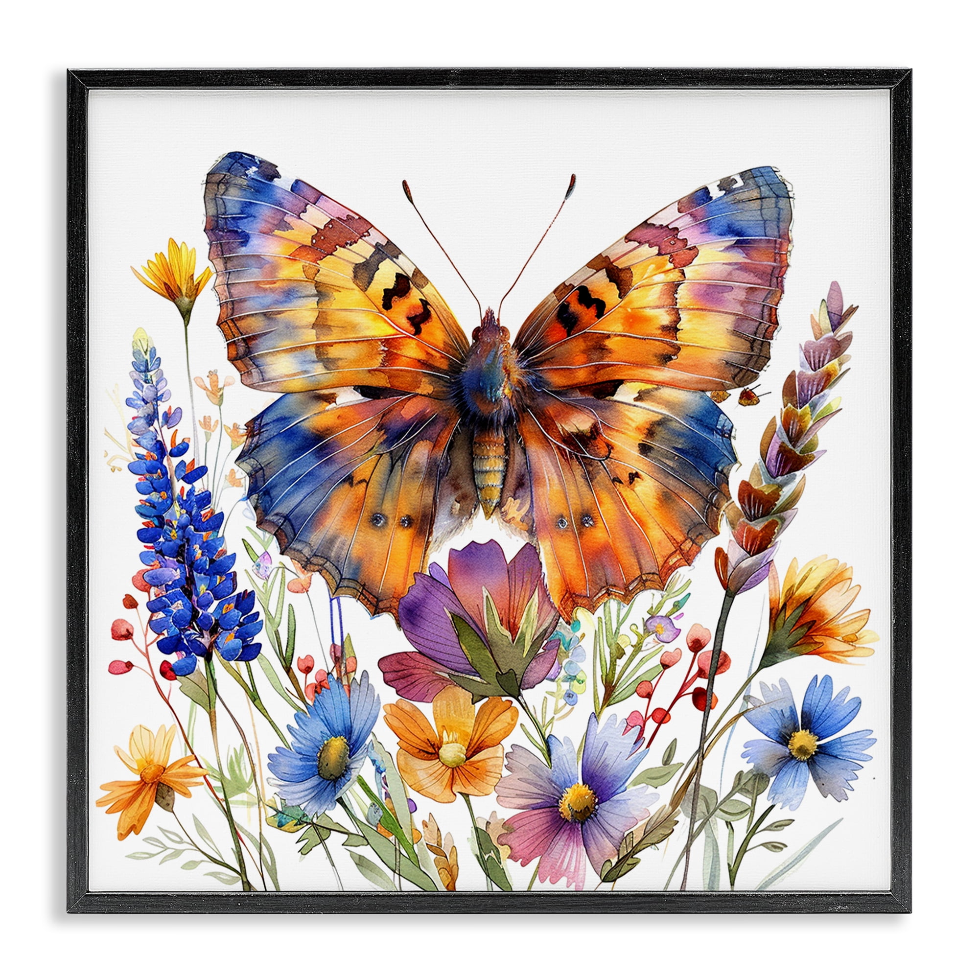 Stupell Industries Orange & Blue Butterfly Insects Painting Black Framed Art Print Wall Art, 17 x 17