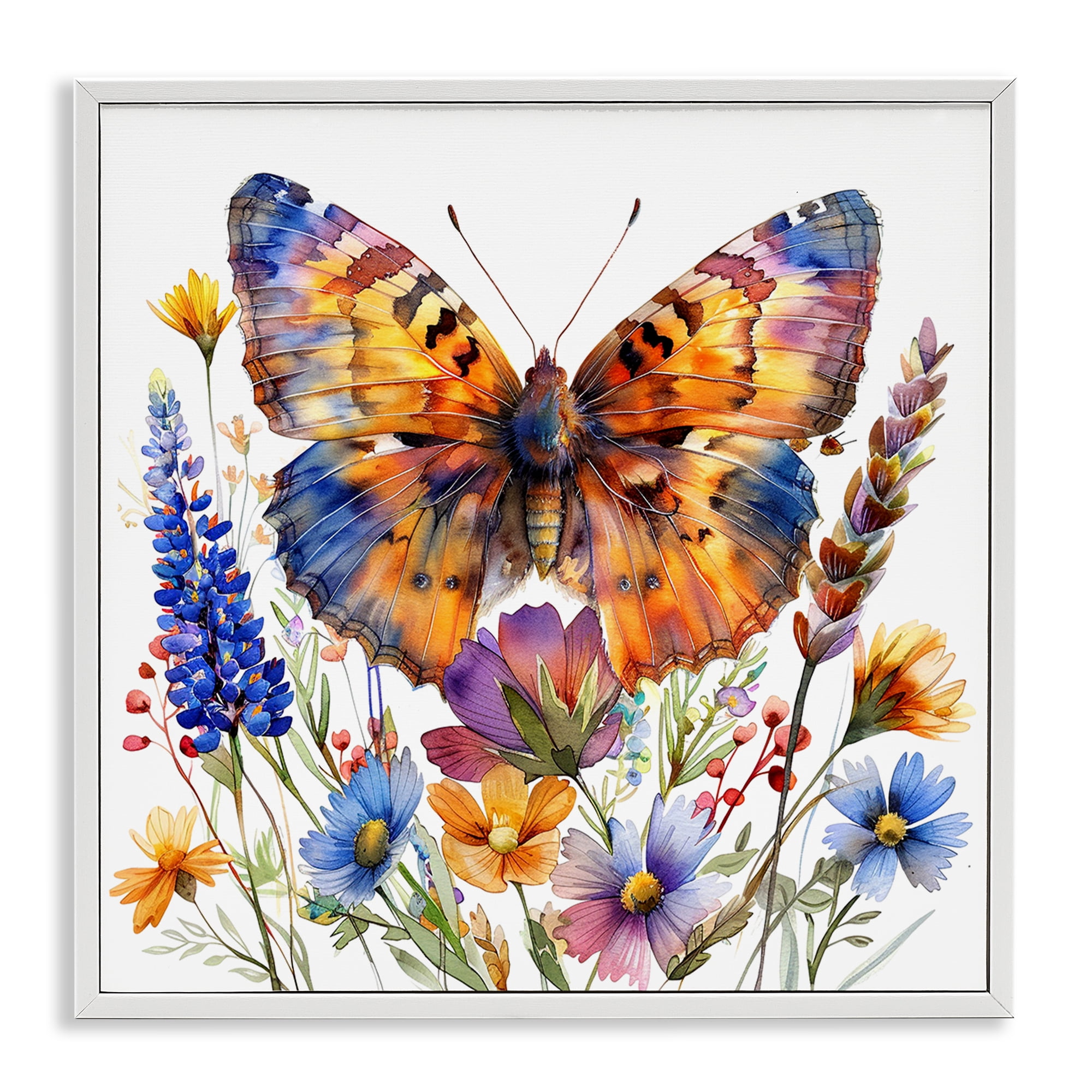 Stupell Industries Orange & Blue Butterfly Insects Painting White Framed Art Print Wall Art, 24 x 24