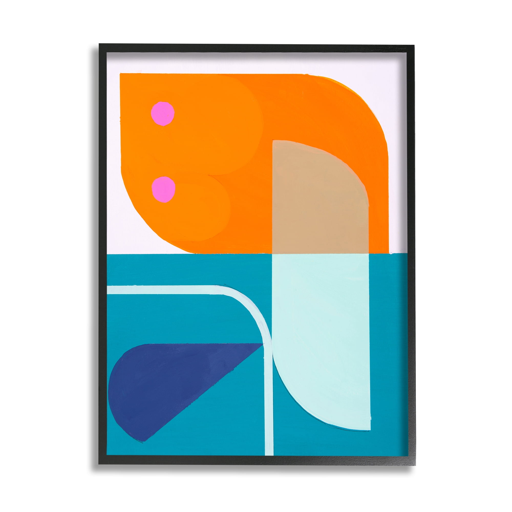 Stupell Industries Orange & Blue Contemporary Abstract Painting Black Framed Art Print Wall Art, 24 x 30