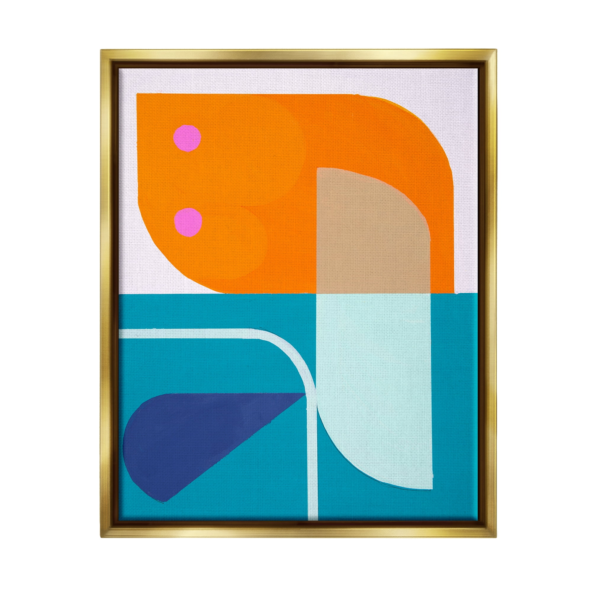 Stupell Industries Orange & Blue Contemporary Abstract Painting Gold Floater Framed Canvas Art Print Wall Art, 17 x 21