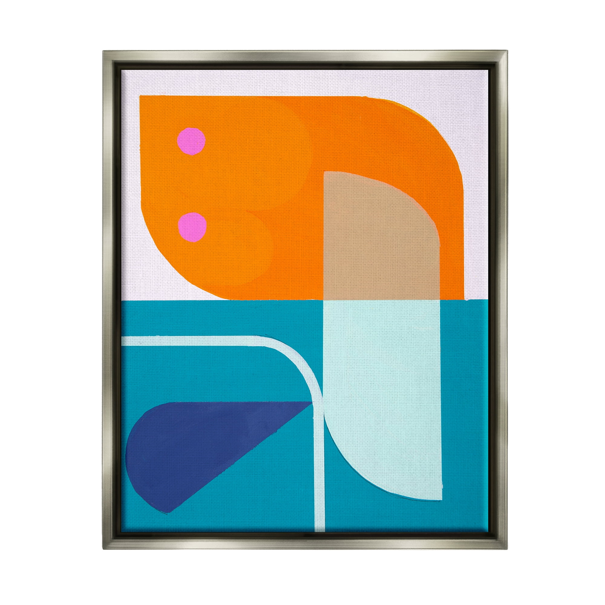 Stupell Industries Orange & Blue Contemporary Abstract Painting Gray Floater Framed Canvas Art Print Wall Art, 17 x 21