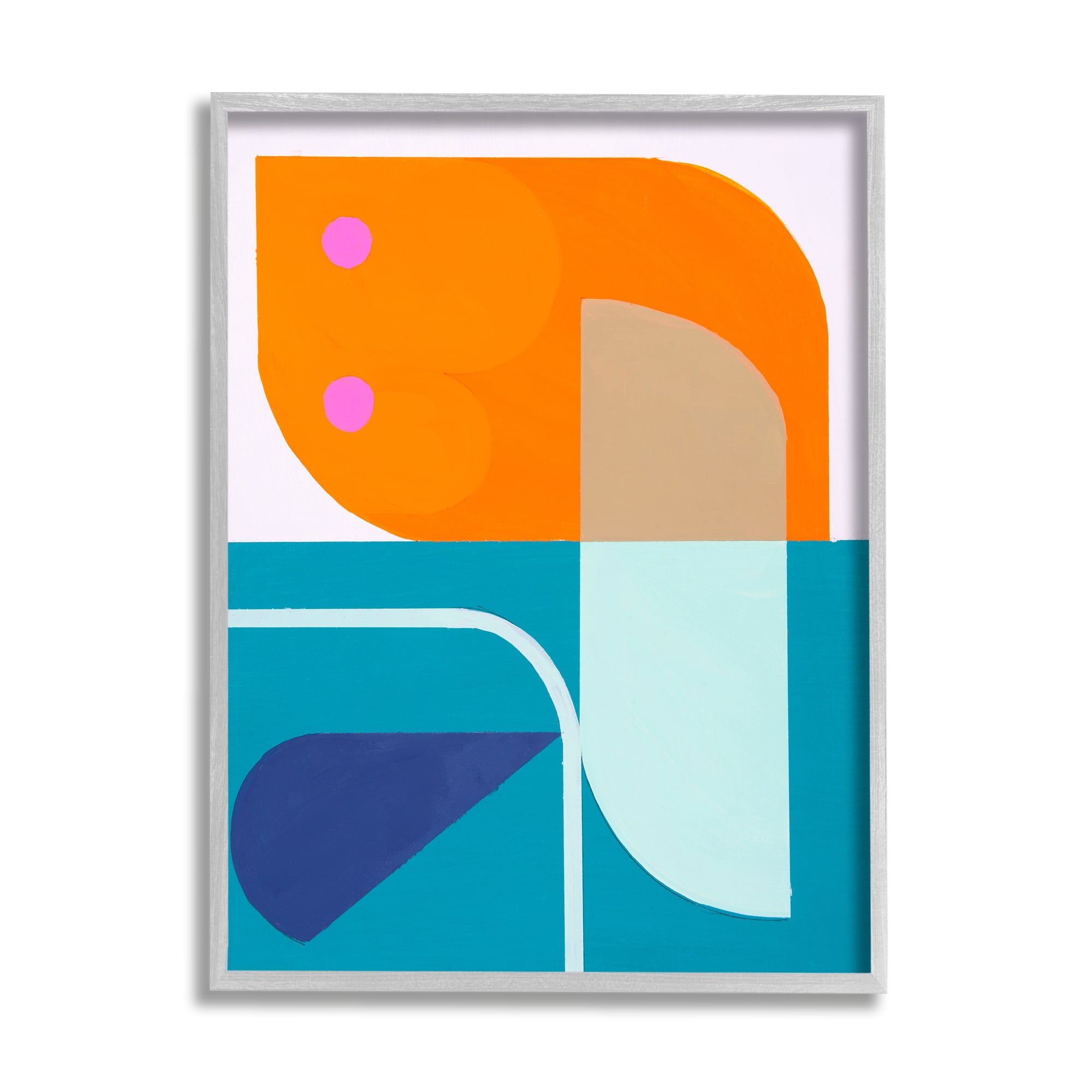 Stupell Industries Orange & Blue Contemporary Abstract Painting Gray Framed Art Print Wall Art, 11 x 14