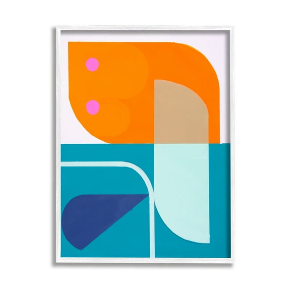 Stupell Industries Orange & Blue Contemporary Abstract Painting White Framed Art Print Wall Art, 16 x 20