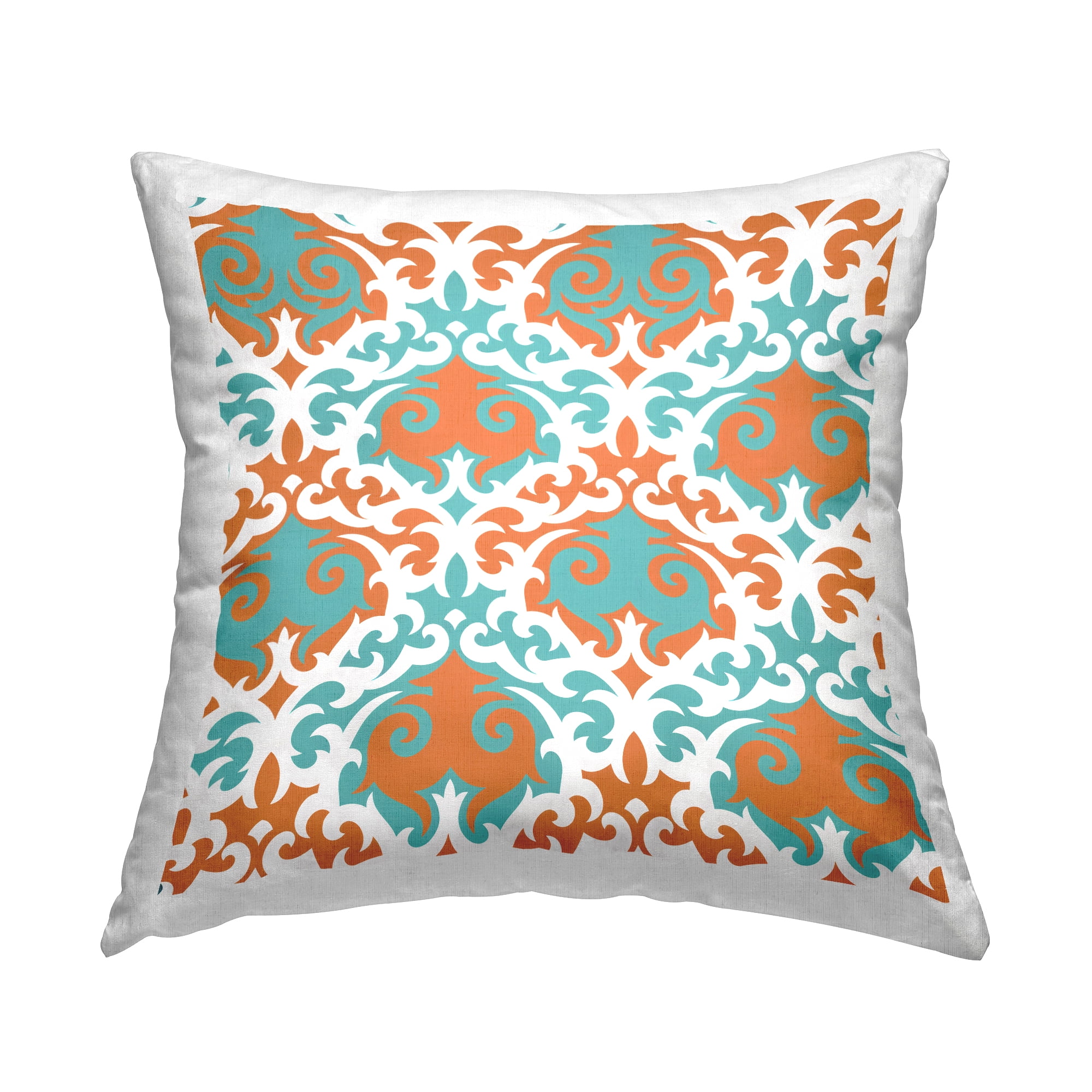Stupell Industries Orange & Blue Damask Pattern Printed Throw Pillow Design by Irena Orlov