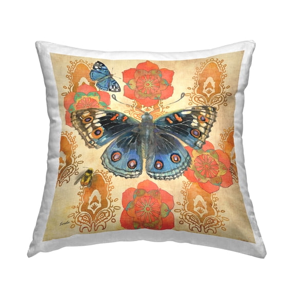 Stupell Industries Orange Bohemian Butterfly Printed Throw Pillow Design by Evelia Designs