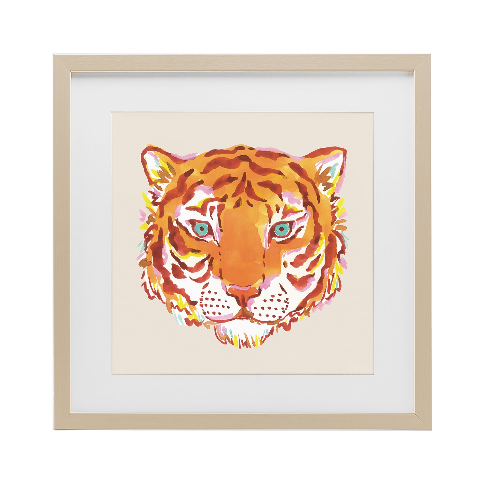 Stupell Industries Orange Boho Tiger Face Birch Framed Print Under Glass, design by Karolina Sato
