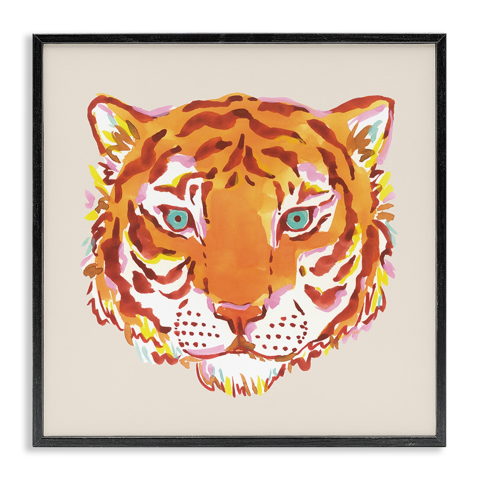 Stupell Industries Orange Boho Tiger Face Black Framed Giclee Art, design by Karolina Sato