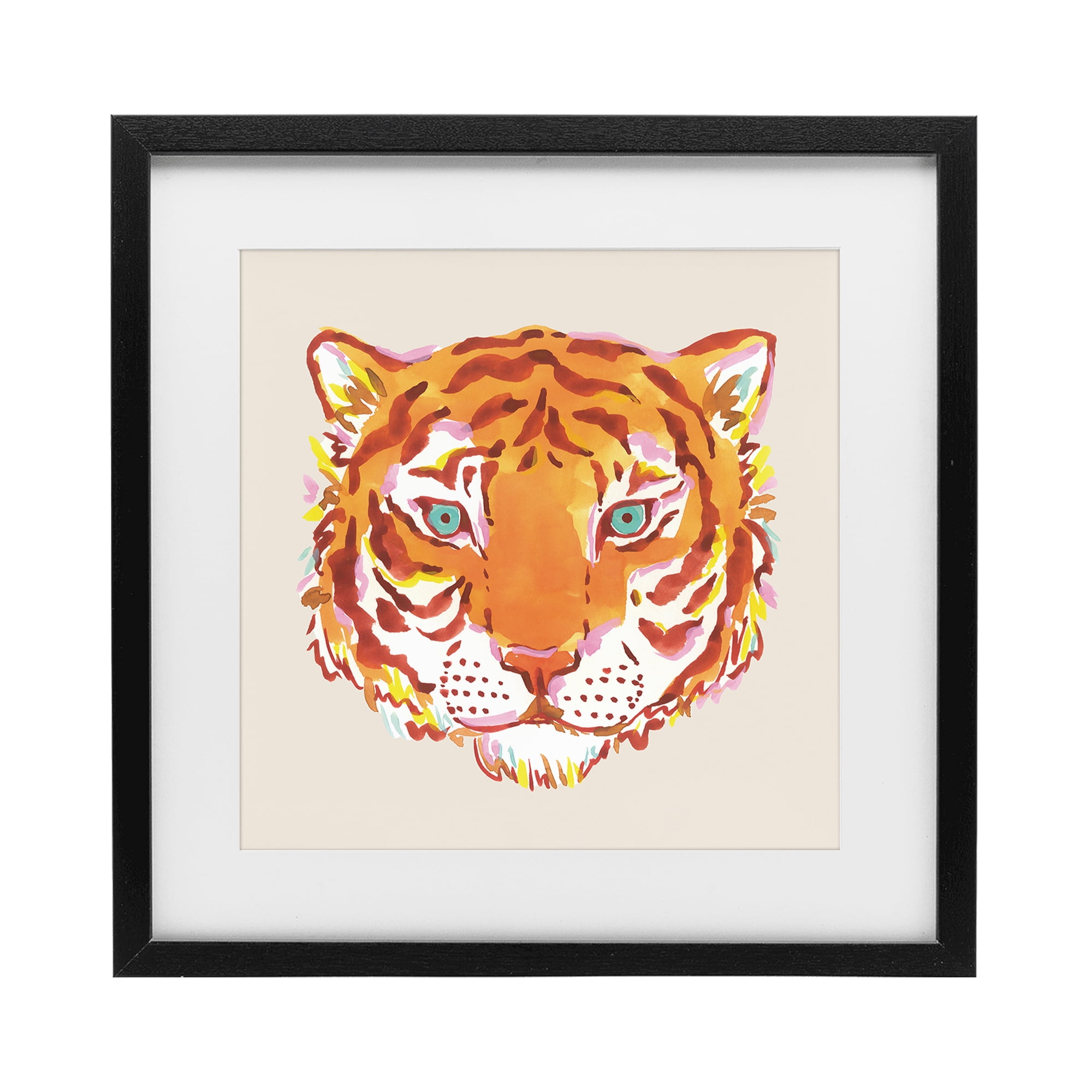 Stupell Industries Orange Boho Tiger Face Black Framed Print Under Glass, design by Karolina Sato