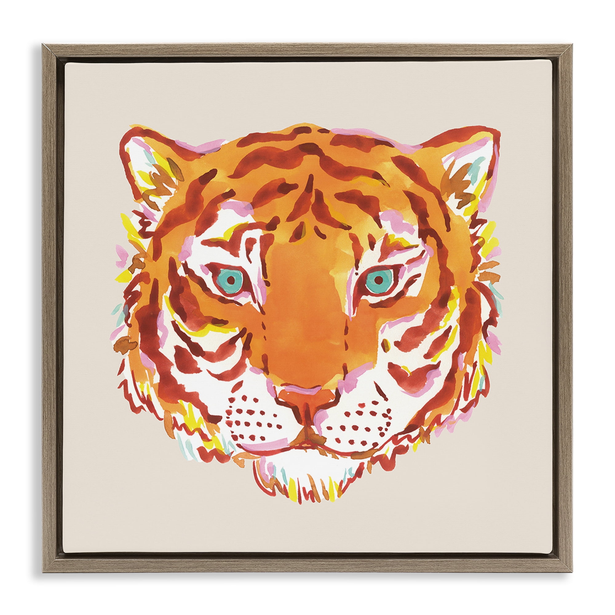 Stupell Industries Orange Boho Tiger Face Brown Framed Floater Canvas Wall Art, design by Karolina Sato