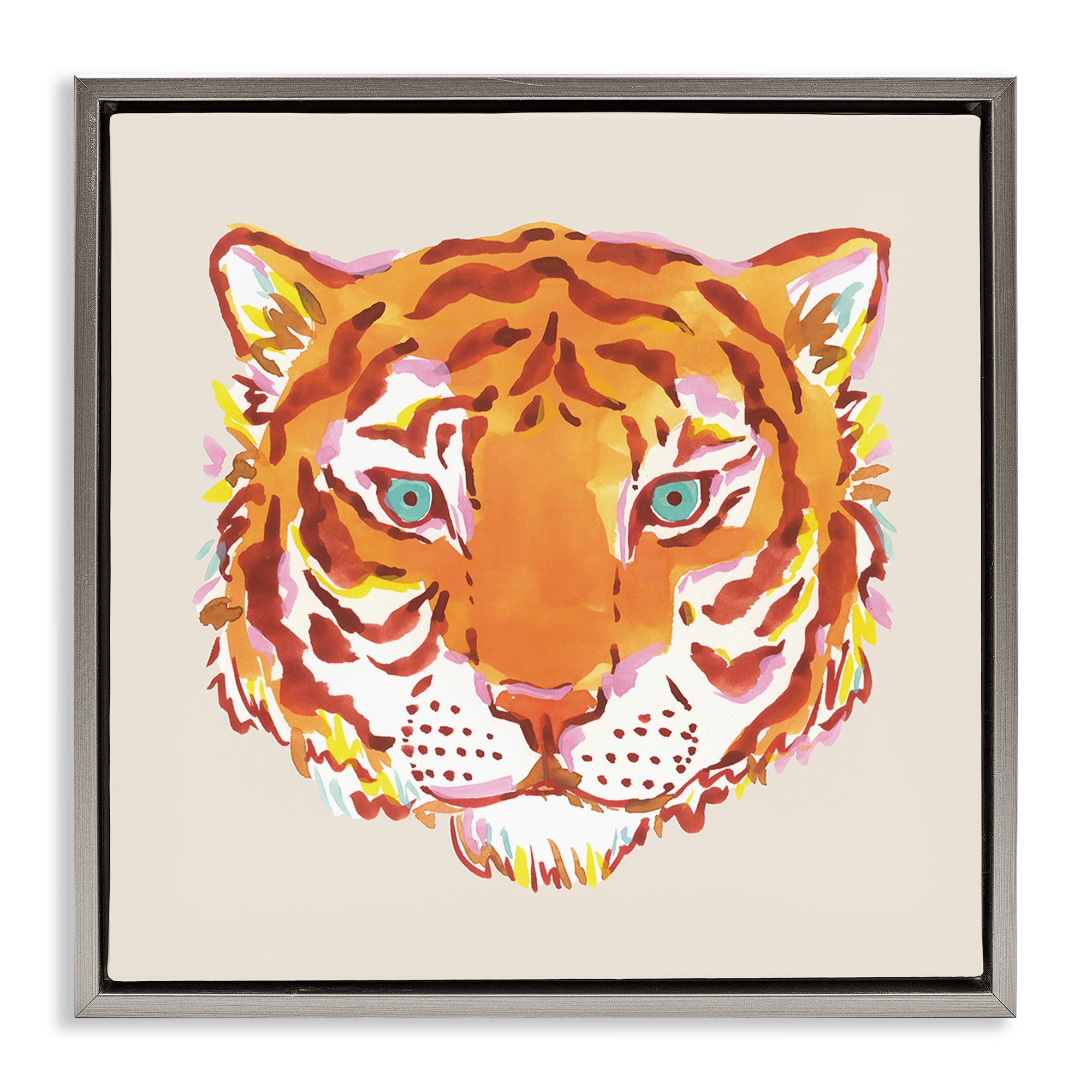 Stupell Industries Orange Boho Tiger Face Gray Framed Floater Canvas Wall Art, design by Karolina Sato