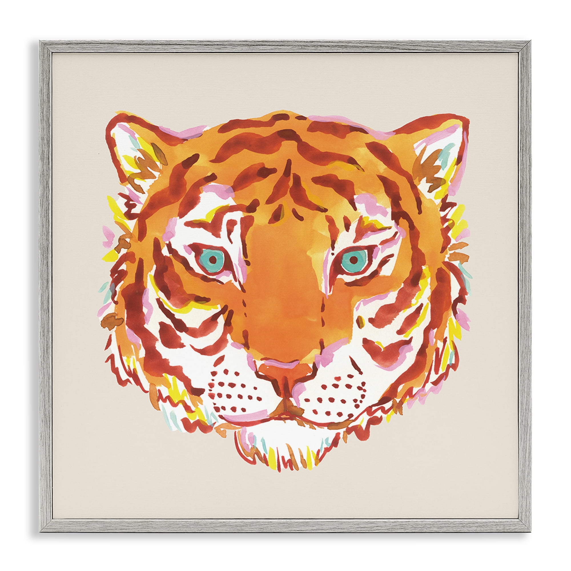 Stupell Industries Orange Boho Tiger Face Gray Framed Giclee Art, design by Karolina Sato