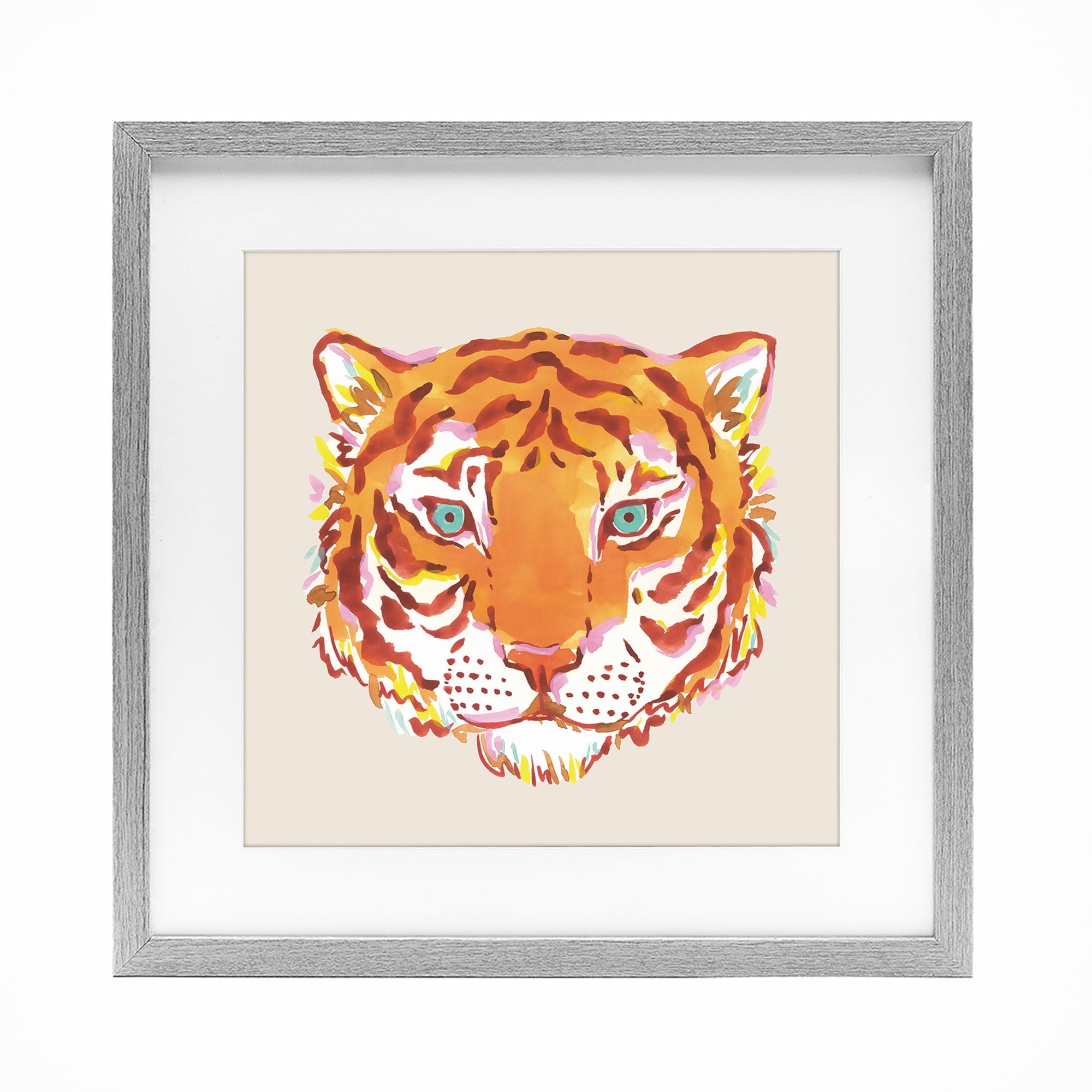 Stupell Industries Orange Boho Tiger Face Gray Framed Print Under Glass, design by Karolina Sato