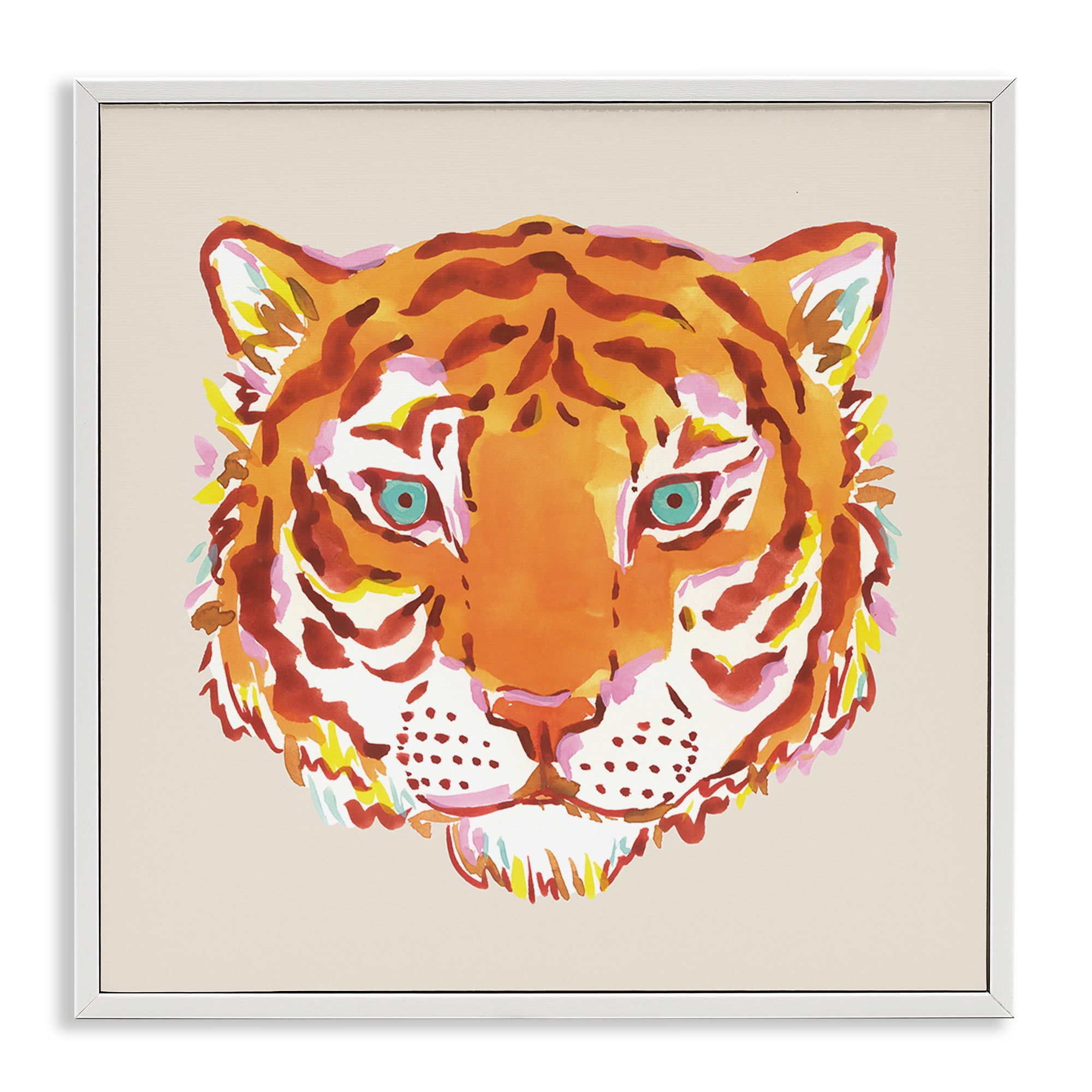 Stupell Industries Orange Boho Tiger Face White Framed Giclee Art, design by Karolina Sato