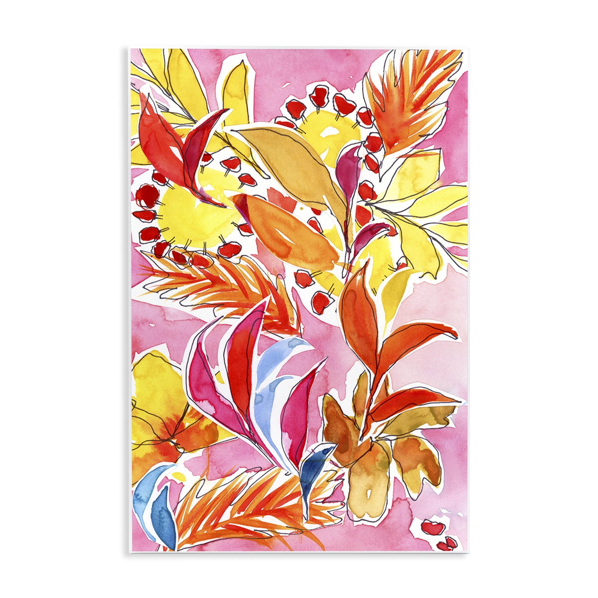 Stupell Industries Orange Botanicals on Pink Plants & Flowers Painting Unframed Art Print Wall Art, 10 x 15
