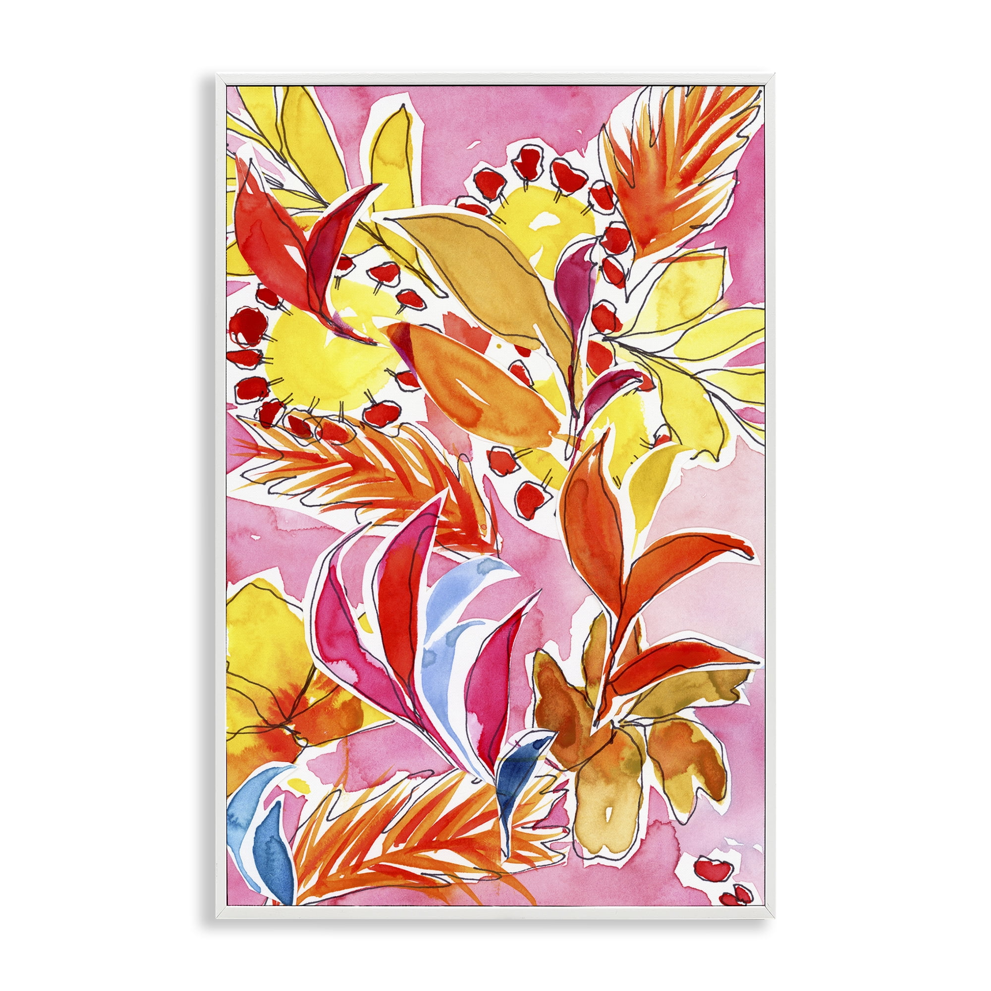 Stupell Industries Orange Botanicals on Pink Plants & Flowers Painting White Framed Art Print Wall Art, 12 x 18