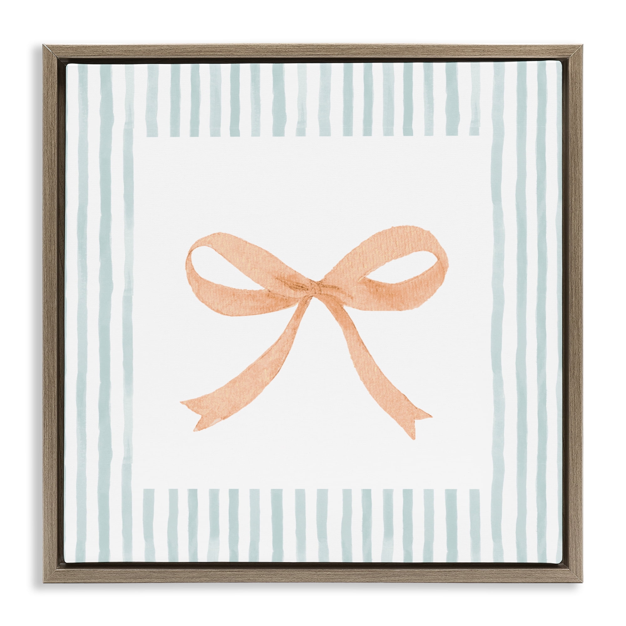 Stupell Industries Orange Bow with Stripe Border Brown Framed Floater Canvas Wall Art, design by Patricia Pinto