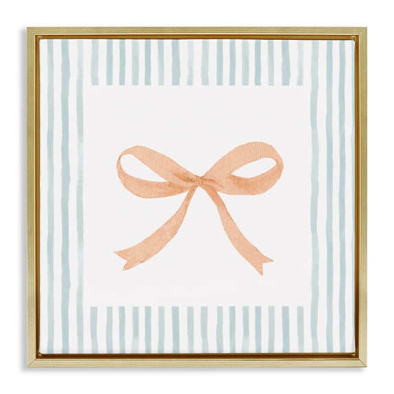 Stupell Industries Orange Bow with Stripe Border Gold Framed Floater ...