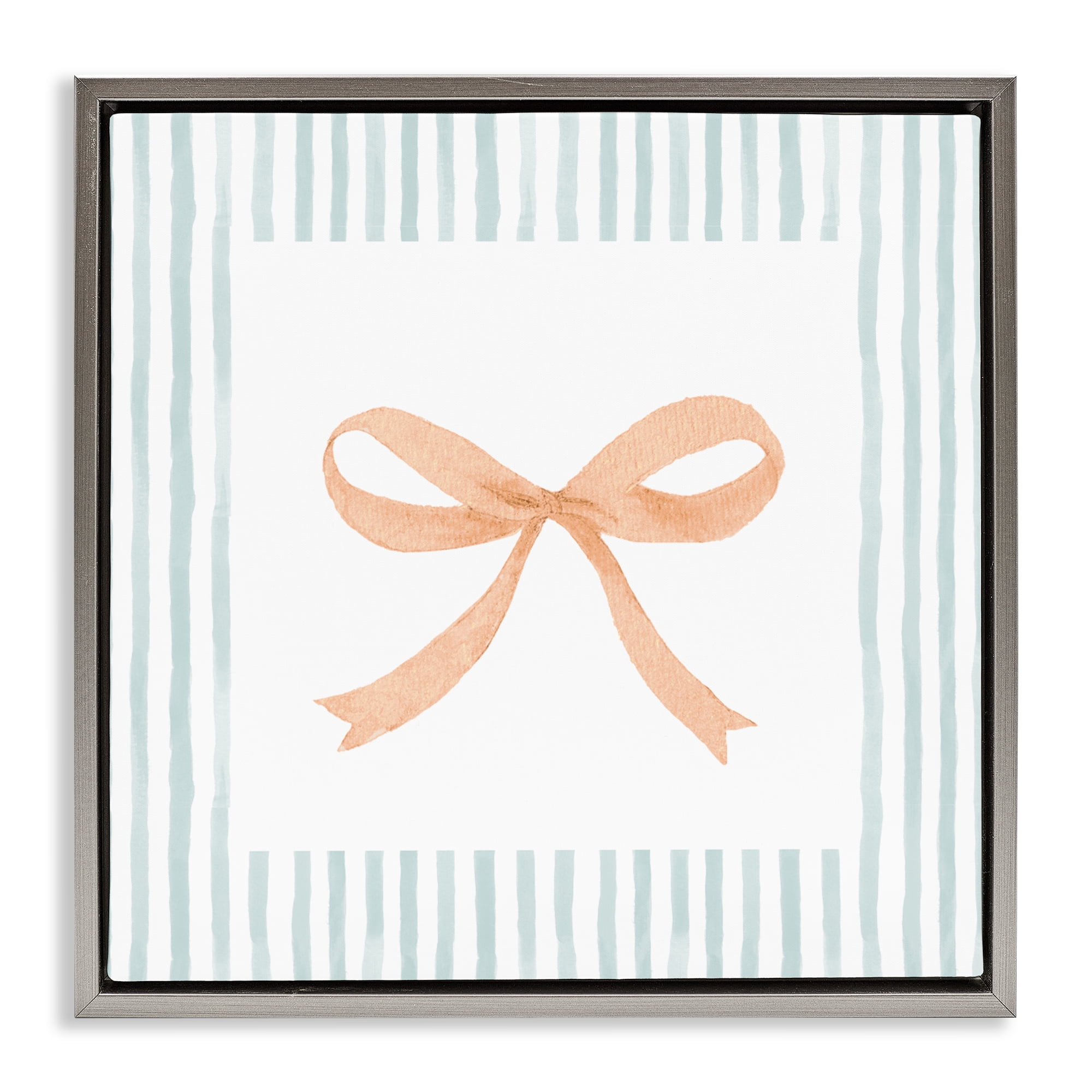 Stupell Industries Orange Bow with Stripe Border Gray Framed Floater Canvas Wall Art, design by Patricia Pinto