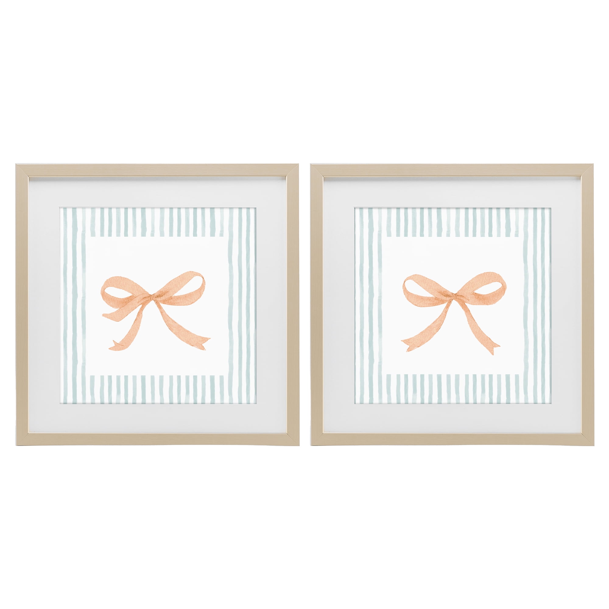 Stupell Industries Orange Bows and Blue Stripes 2 Piece Birch Framed Print Under Glass Set, design by Patricia Pinto