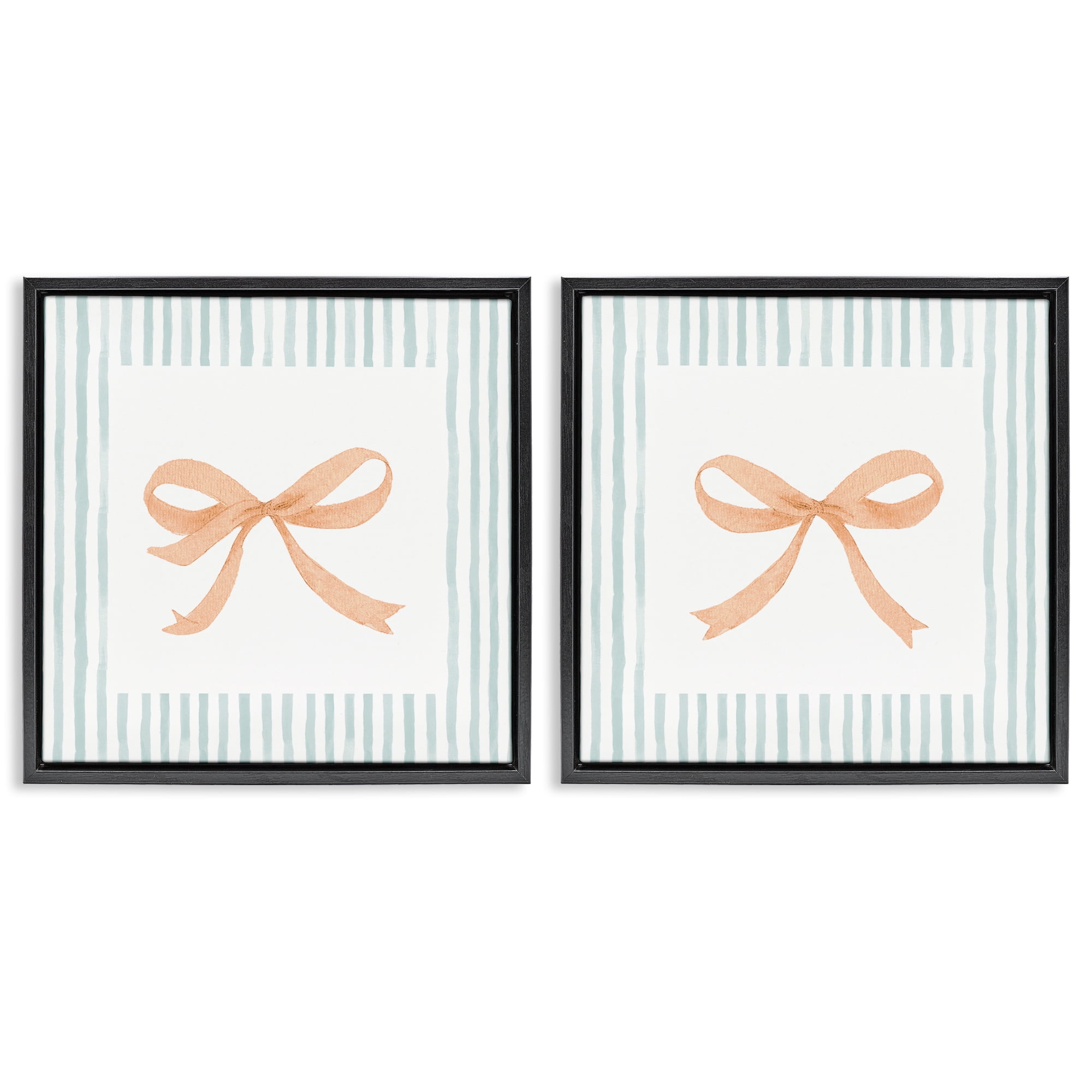 Stupell Industries Orange Bows and Blue Stripes 2 Piece Black Framed Floater Canvas Set, design by Patricia Pinto