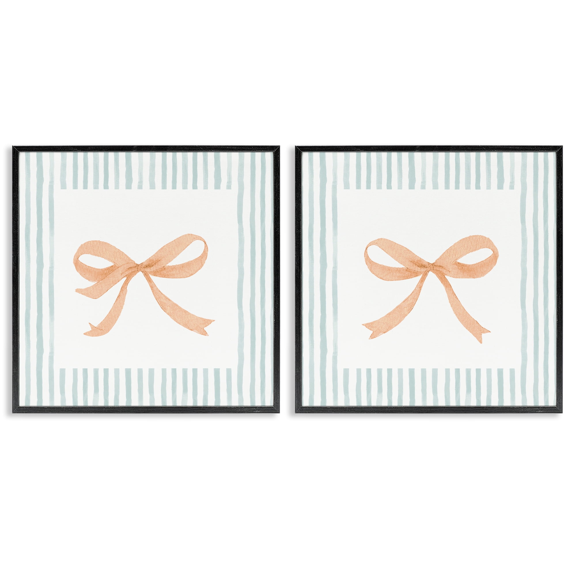 Stupell Industries Orange Bows and Blue Stripes 2 Piece Black Framed Giclee Art Set, design by Patricia Pinto