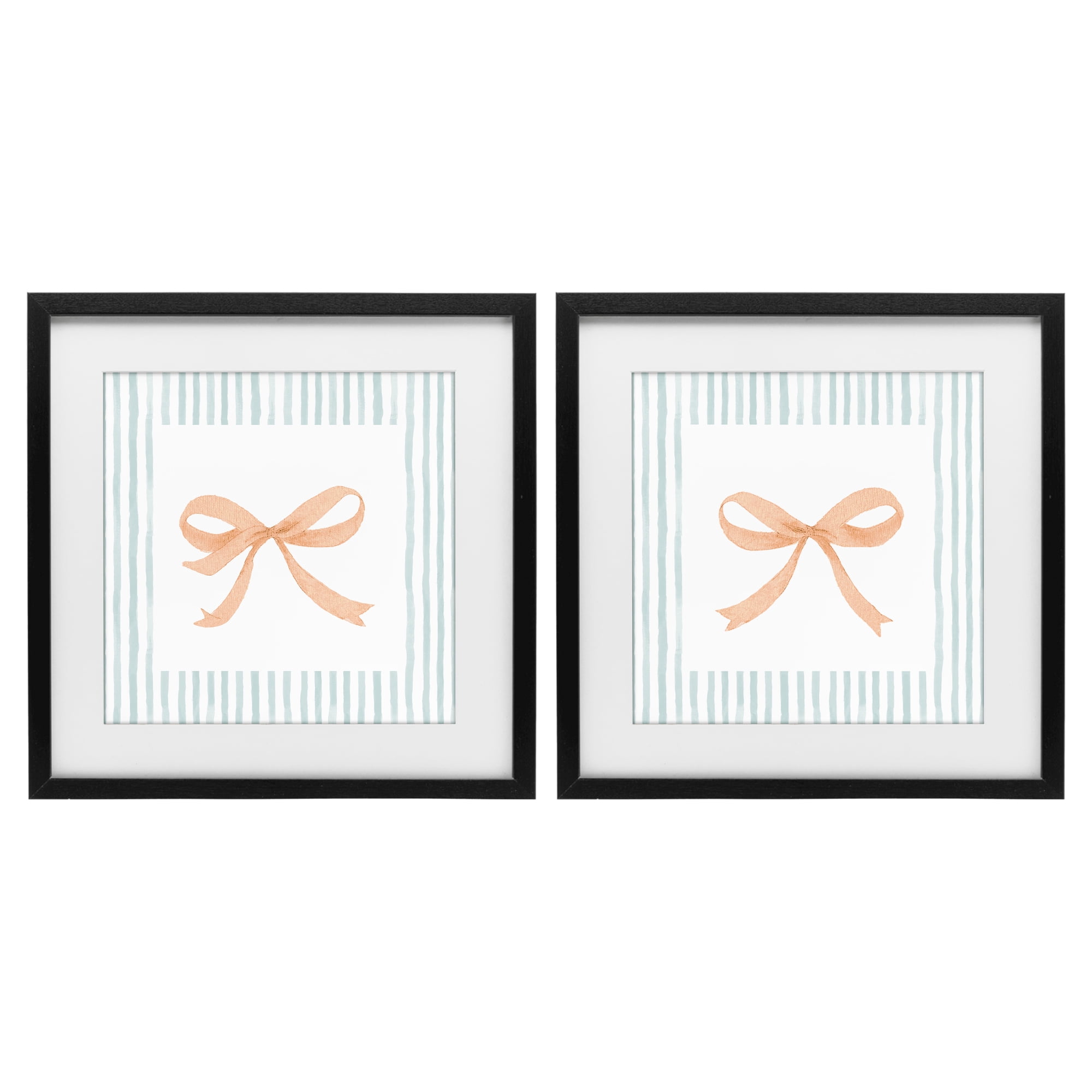 Stupell Industries Orange Bows and Blue Stripes 2 Piece Black Framed Print Under Glass Set, design by Patricia Pinto