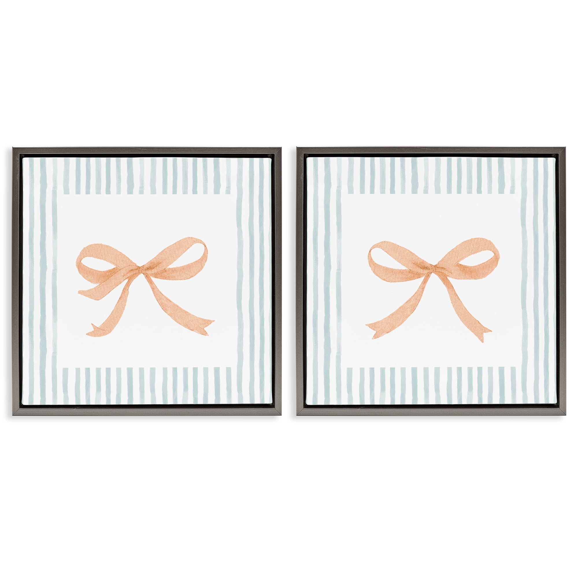 Stupell Industries Orange Bows and Blue Stripes 2 Piece Gray Framed Floater Canvas Set, design by Patricia Pinto