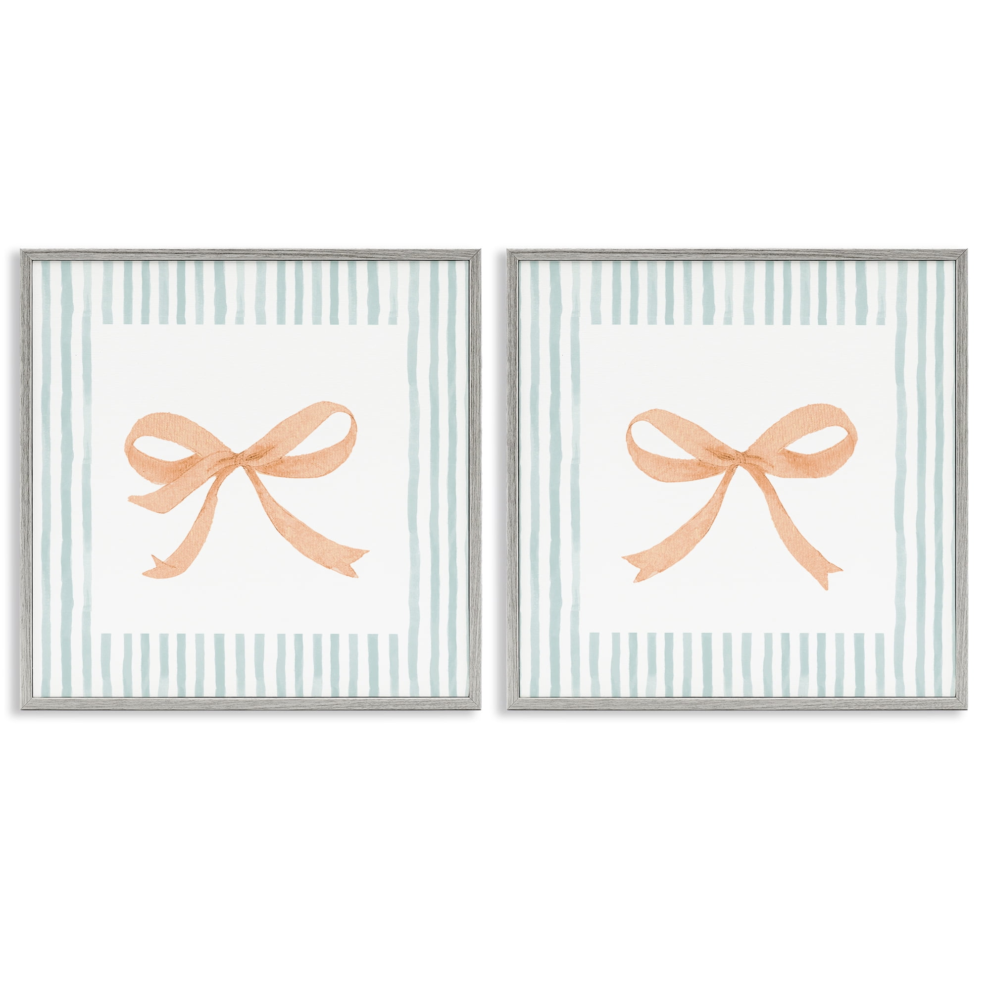 Stupell Industries Orange Bows and Blue Stripes 2 Piece Gray Framed Giclee Art Set, design by Patricia Pinto