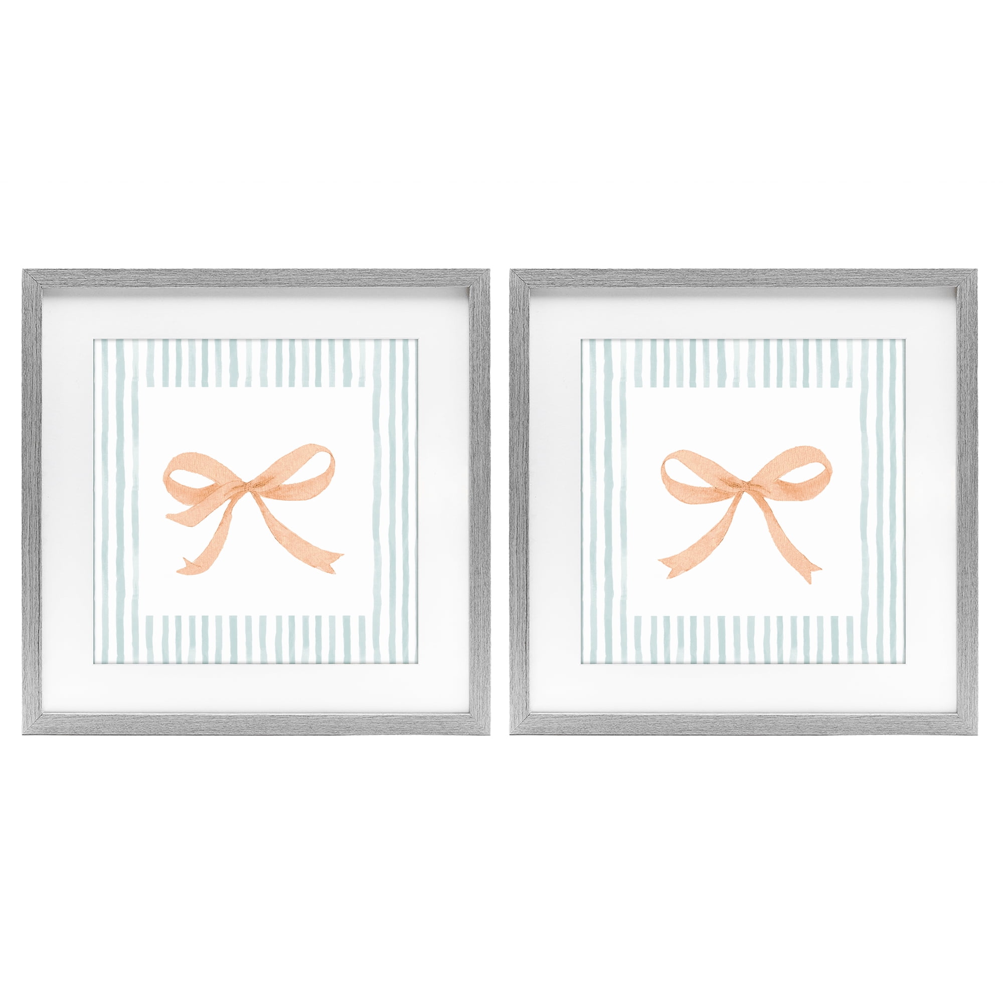 Stupell Industries Orange Bows and Blue Stripes 2 Piece Gray Framed Print Under Glass Set, design by Patricia Pinto