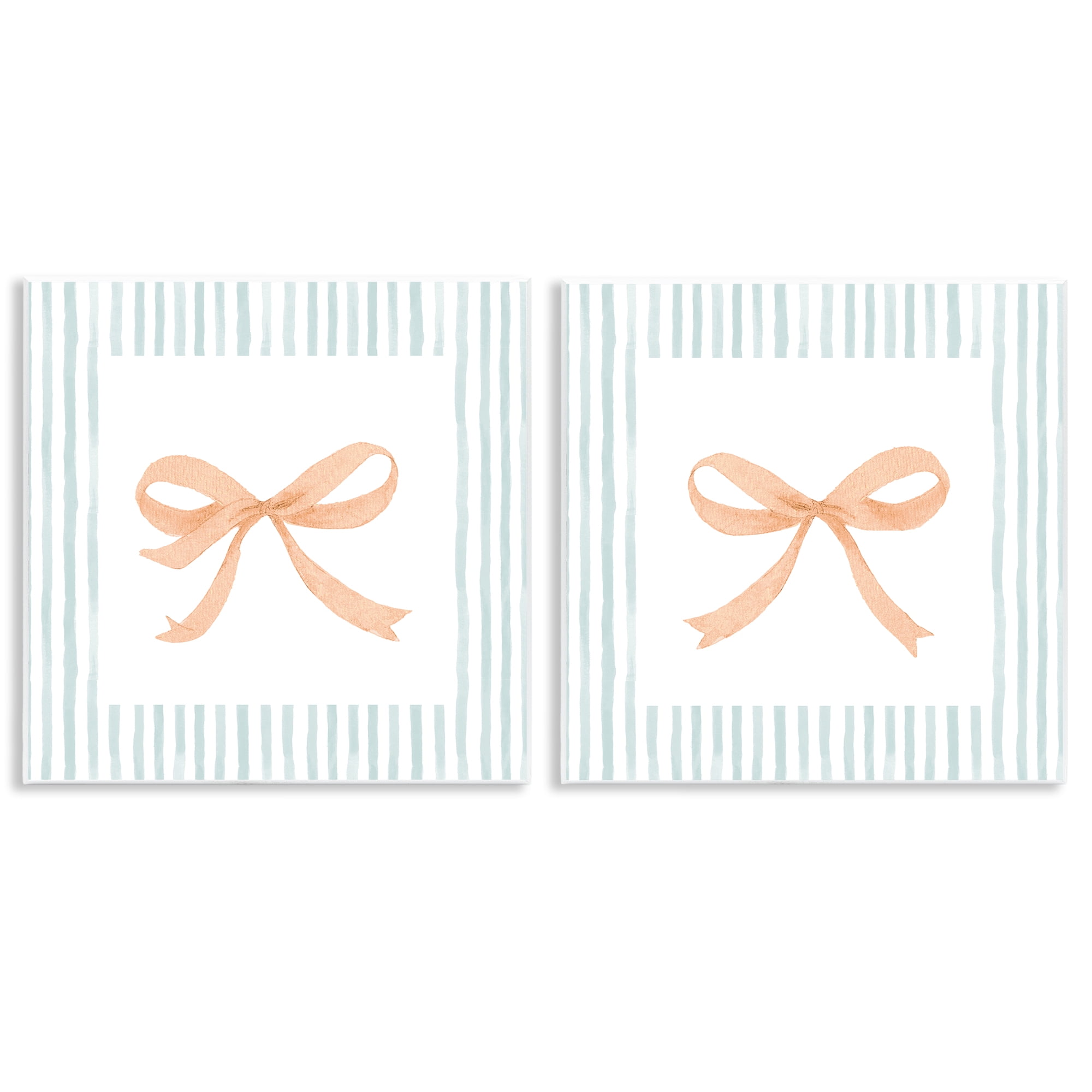 Stupell Industries Orange Bows and Blue Stripes 2 Piece Wall Plaque Art Set, design by Patricia Pinto