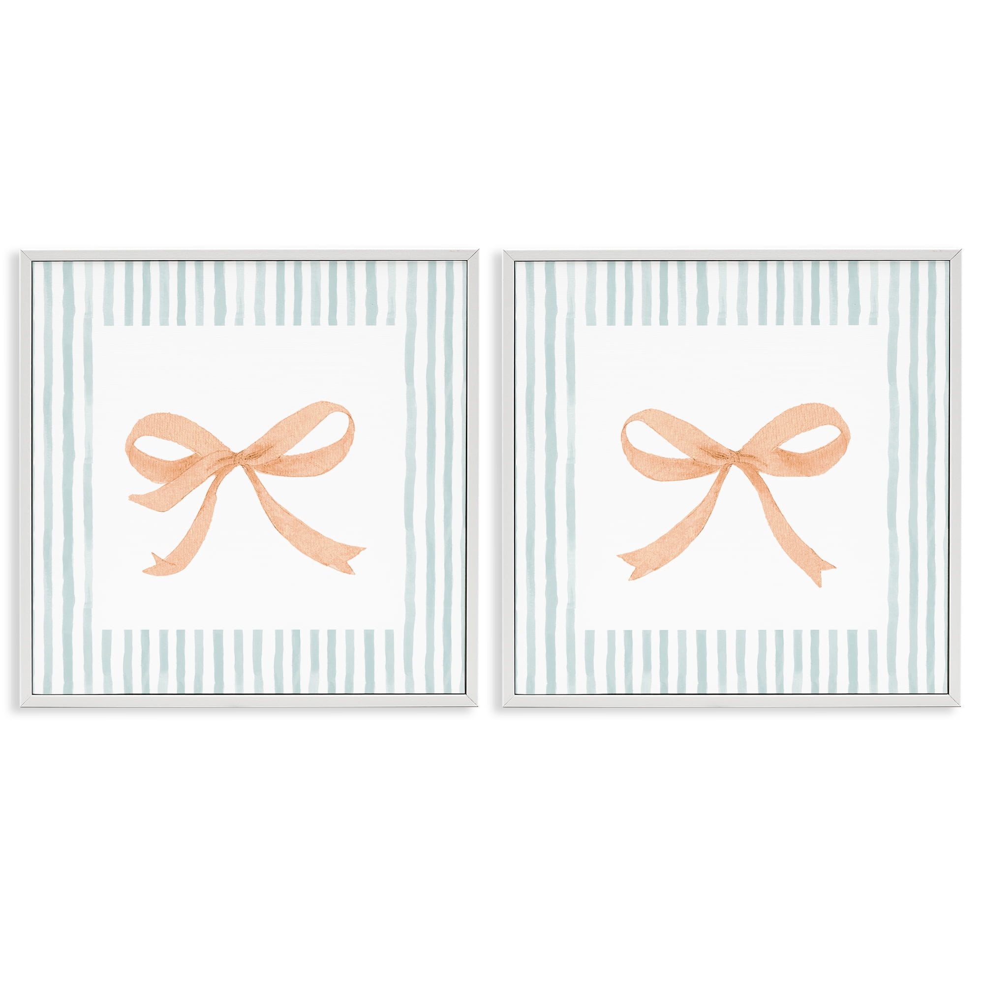 Stupell Industries Orange Bows and Blue Stripes 2 Piece White Framed Giclee Art Set, design by Patricia Pinto