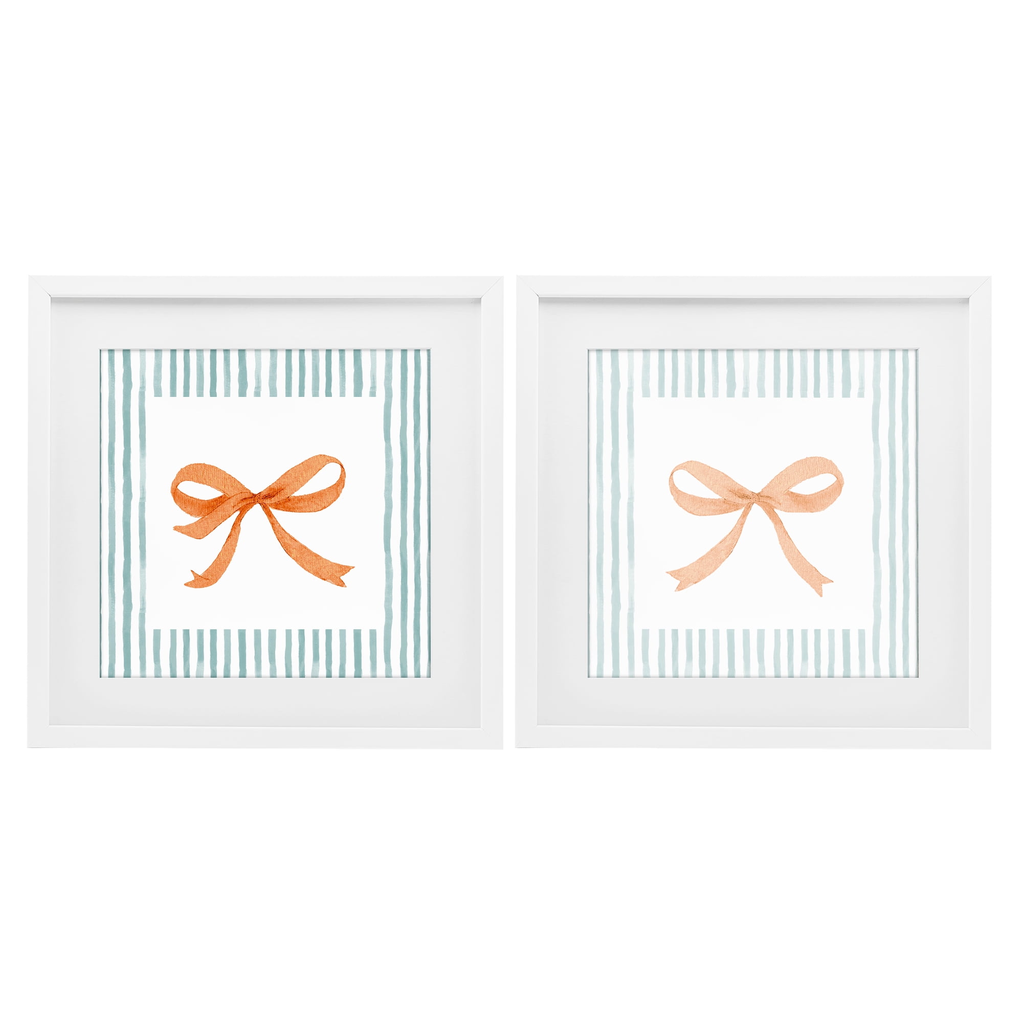 Stupell Industries Orange Bows and Blue Stripes 2 Piece White Framed Print Under Glass Set, design by Patricia Pinto