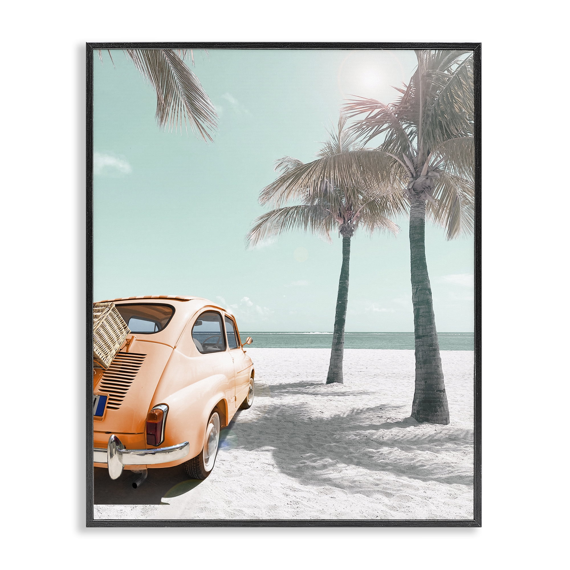 Stupell Industries Orange Car on Beach Coastal Painting Black Framed Art Print Wall Art, 24 x 30