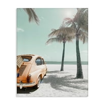 Stupell Industries Orange Car on Beach Coastal Painting Gallery Wrapped Canvas Art Print Wall Art, 16 x 20