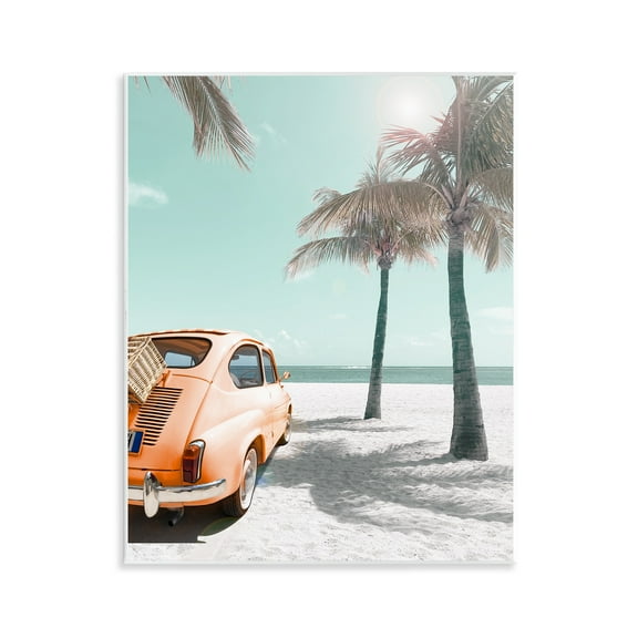 Stupell Industries Orange Car on Beach Coastal Painting Unframed Art Print Wall Art, 11 x 14