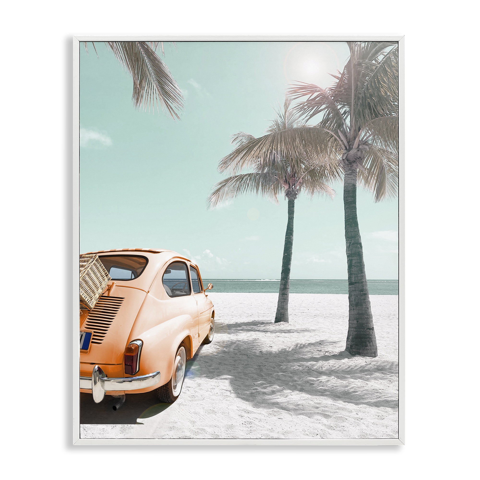 Stupell Industries Orange Car on Beach Coastal Painting White Framed Art Print Wall Art, 11 x 14