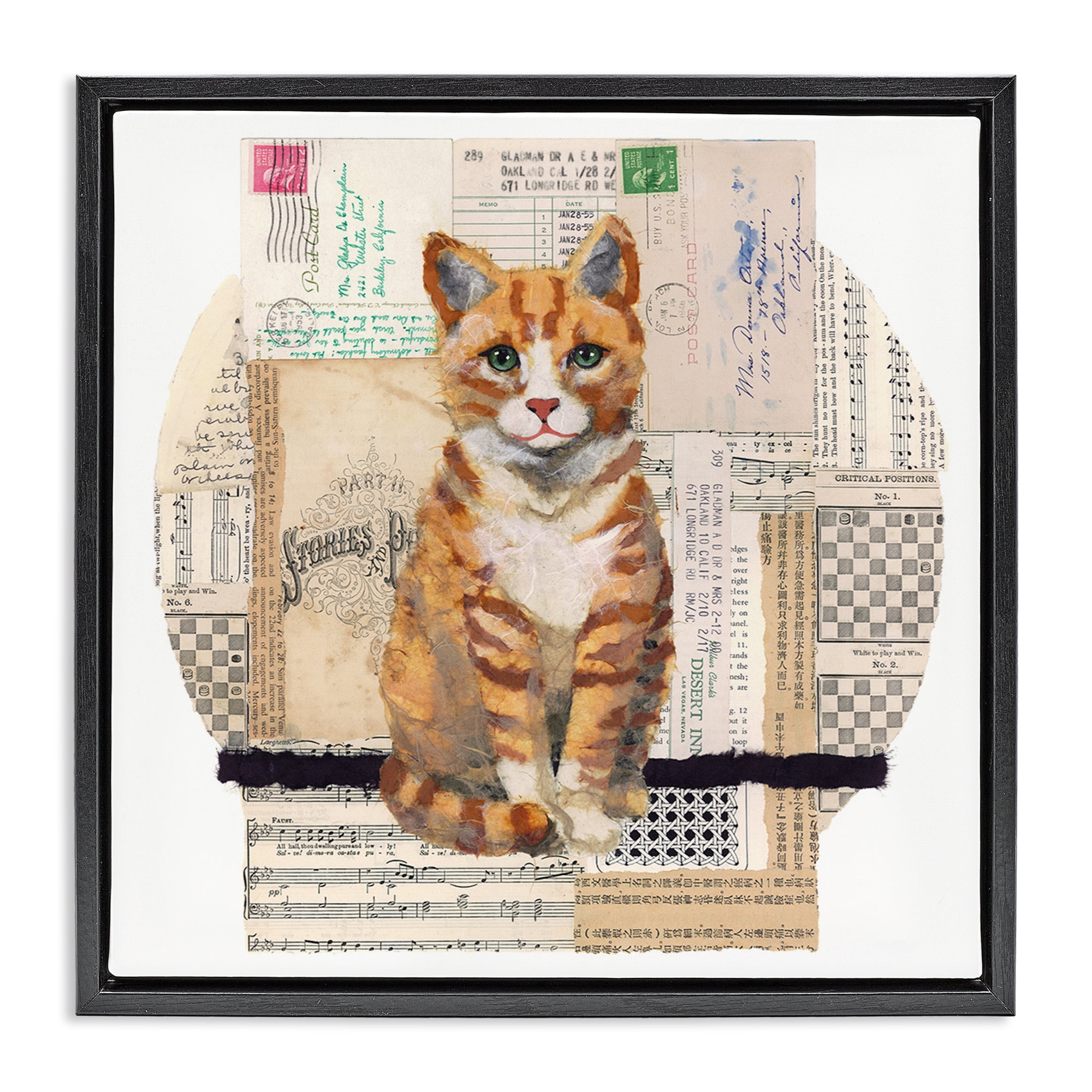 Stupell Industries Orange Cat Collage Animals & Insects Painting Black Floater Framed Canvas Art Print Wall Art, 25 x 25