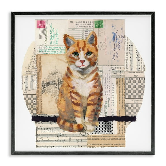 Stupell Industries Orange Cat Collage Animals & Insects Painting Black Framed Art Print Wall Art, 12 x 12