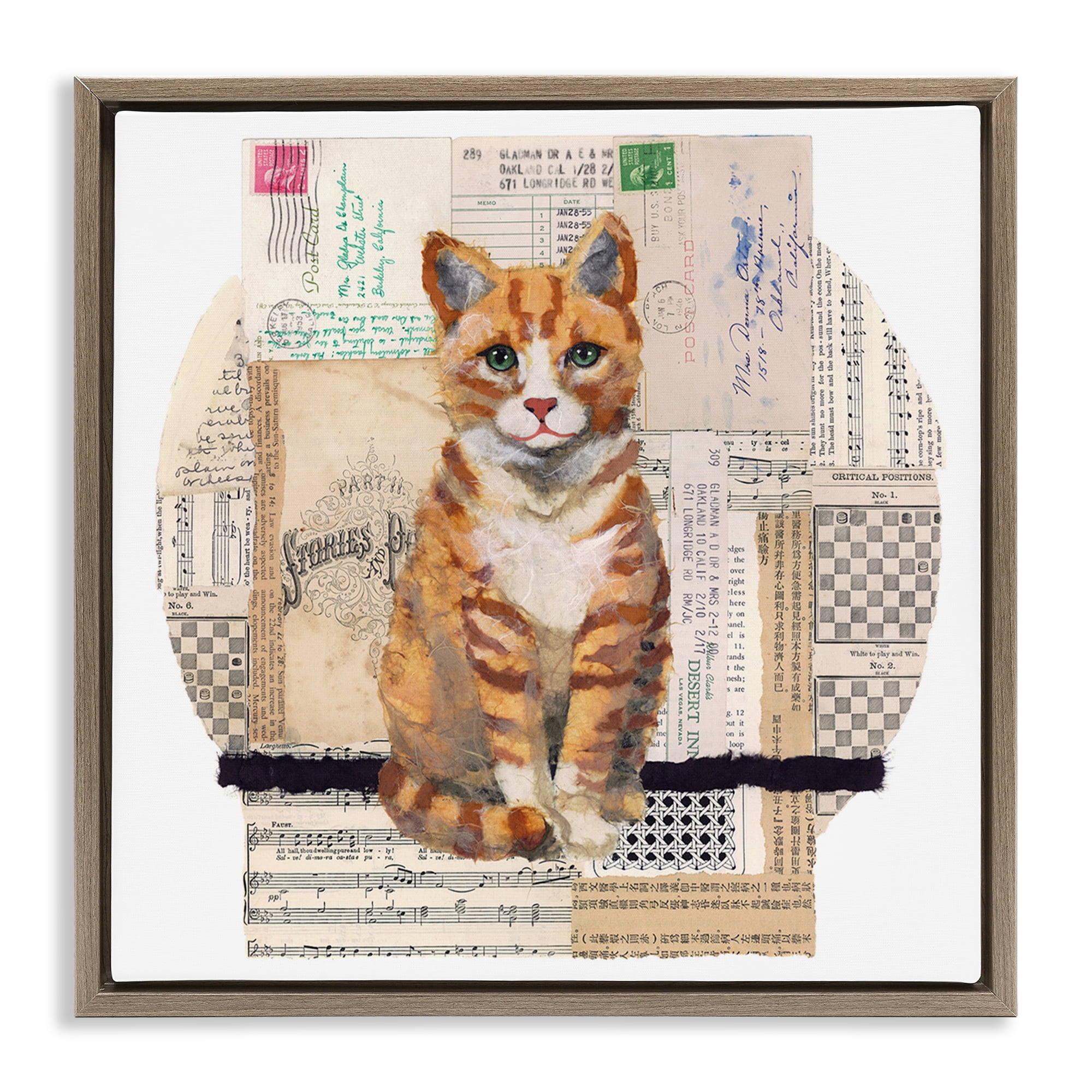 Stupell Industries Orange Cat Collage Animals & Insects Painting Brown Floater Framed Canvas Art Print Wall Art, 18 x 18