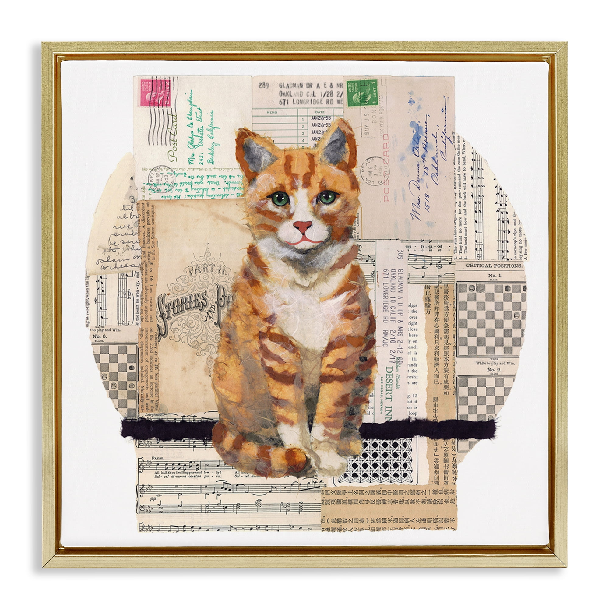 Stupell Industries Orange Cat Collage Animals & Insects Painting Gold Floater Framed Canvas Art Print Wall Art, 18 x 18